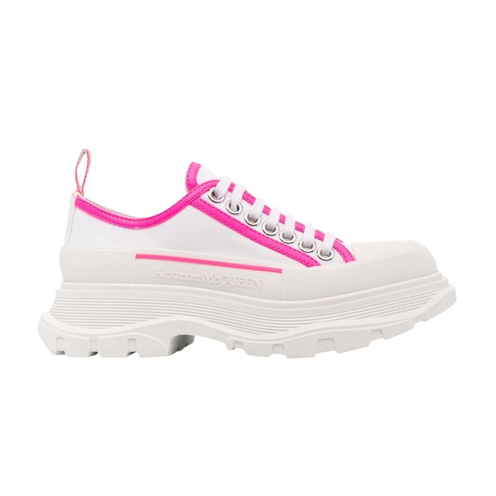 Pre-owned Alexander Mcqueen Wmns Tread Slick Lace Up 'white Neon Pink' | Women's Size 37