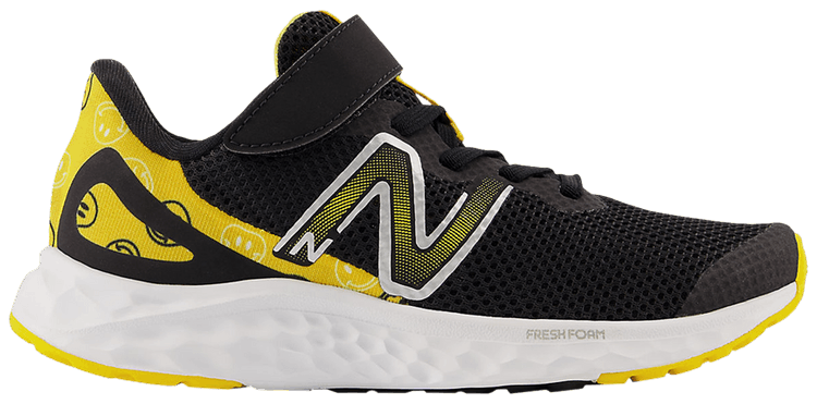 New Balance Fresh Foam Arishi v4 Bungee Lace Top Strap Little Kid X Wide Black Marigold Smiley