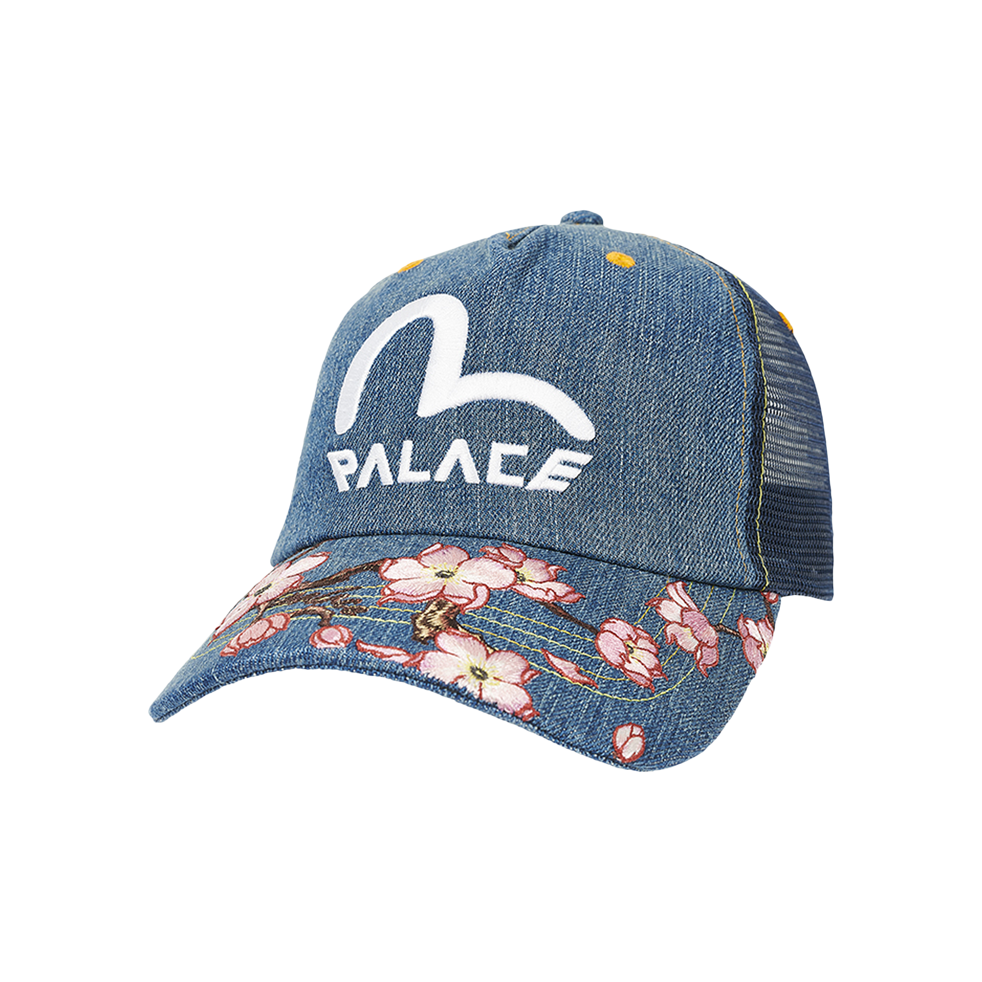 Pre-owned Palace X Evisu Denim And Mesh Trucker 'stone Wash' In Blue