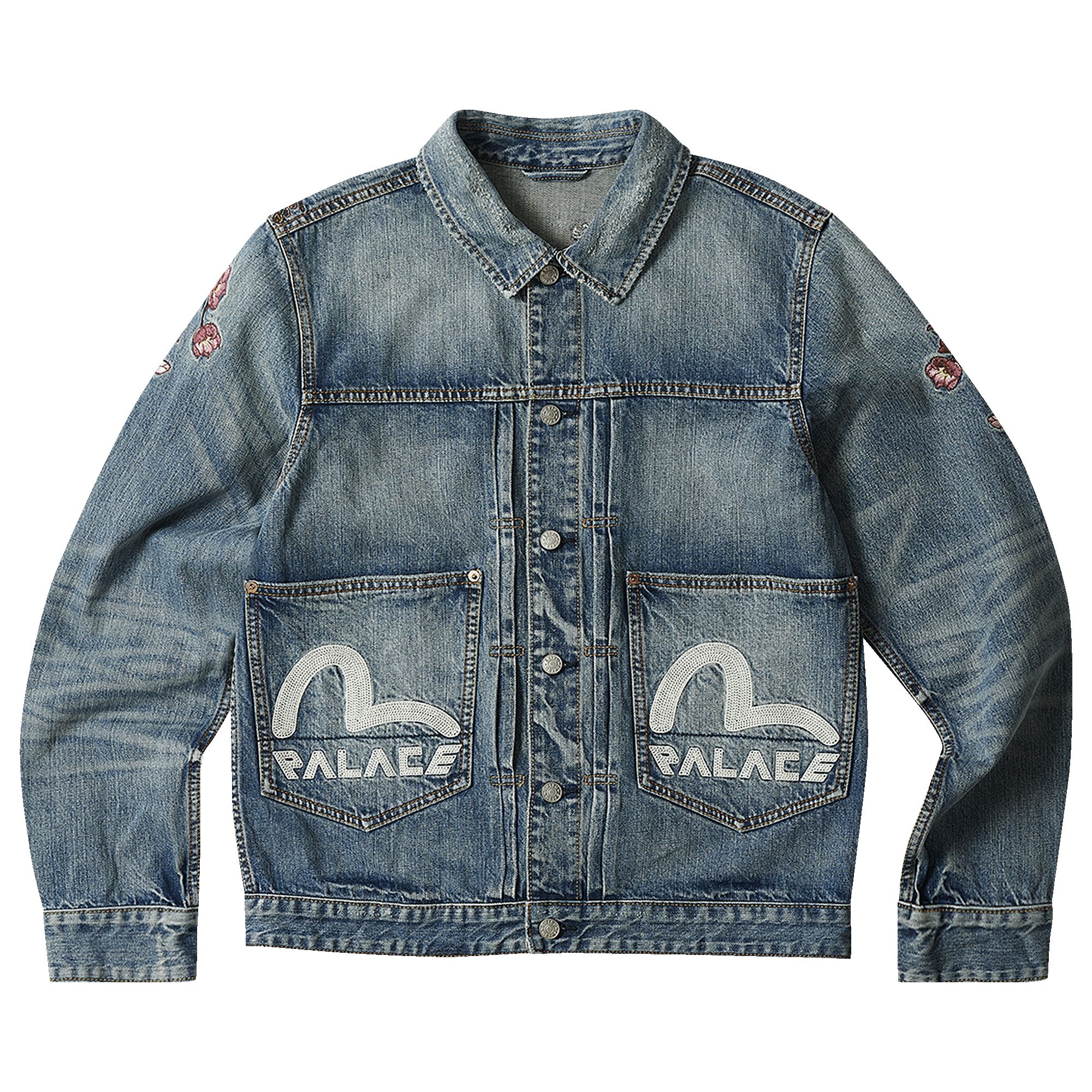 Pre-owned Palace X Evisu Type One Denim Jacket 'stone Wash' In Blue