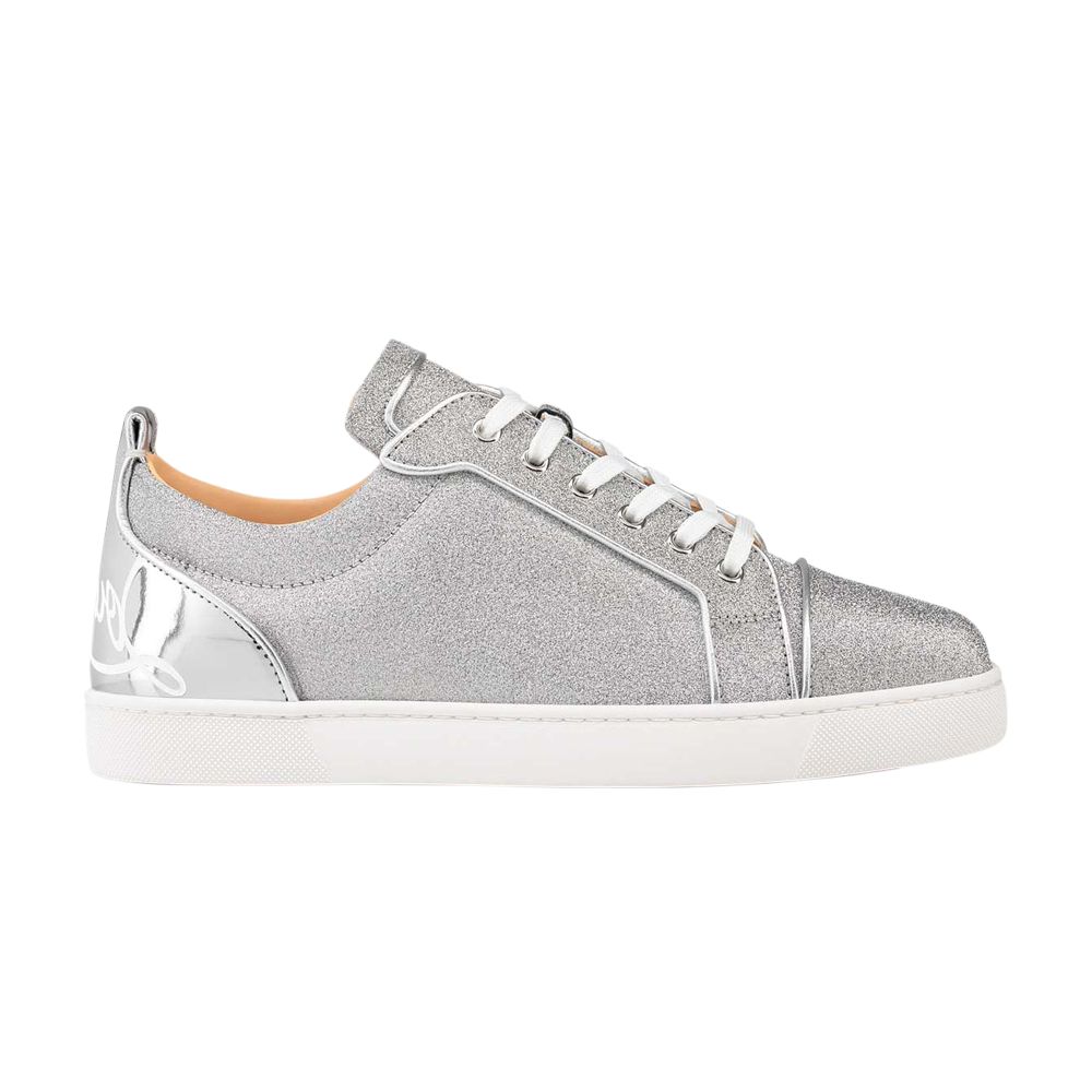 Pre-owned Christian Louboutin Fun Louis Junior Flat Calf Low 'glitter' | Silver | Men's Si
