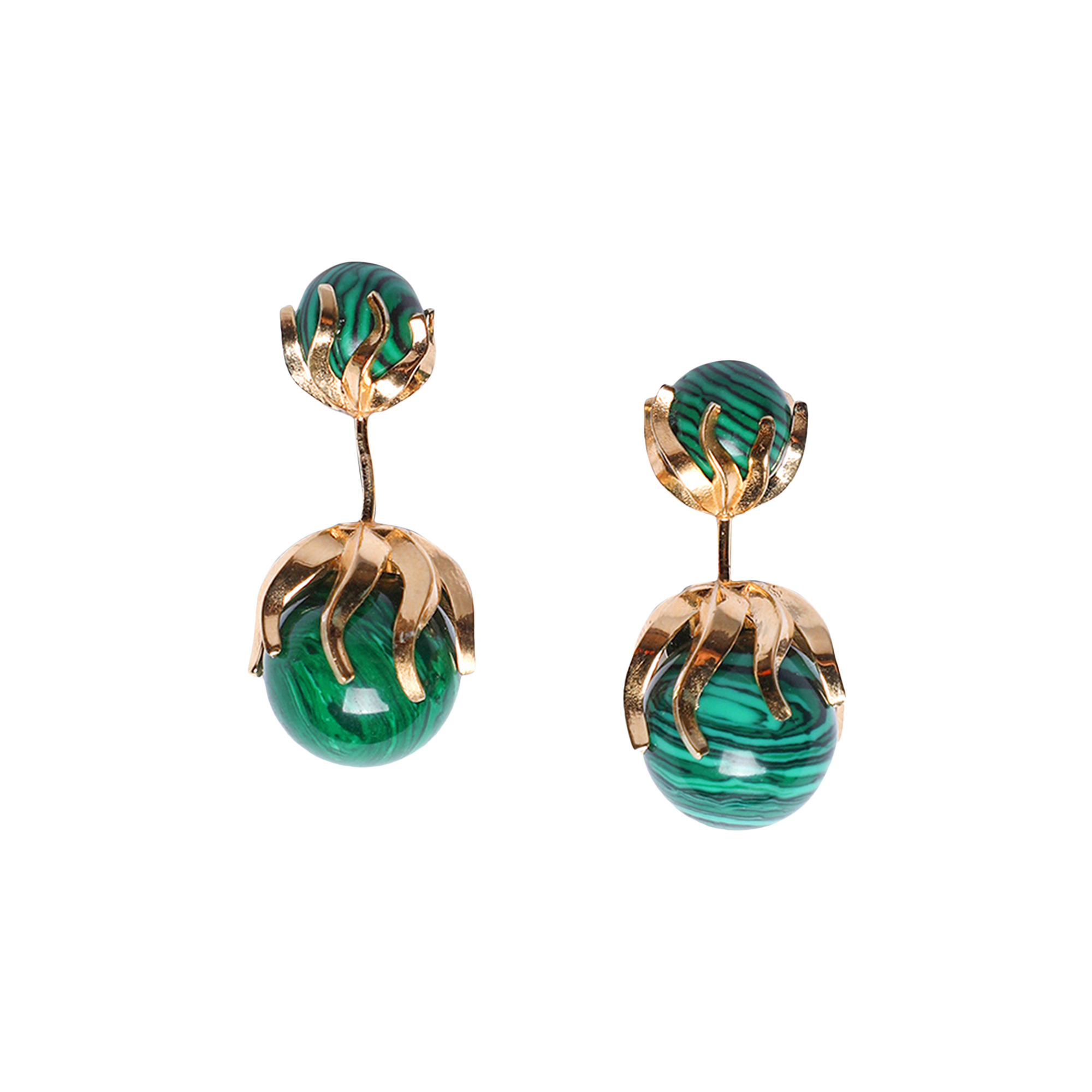 Pre-owned Bottega Veneta Sphere Stud Earrings 'malachite' In Green