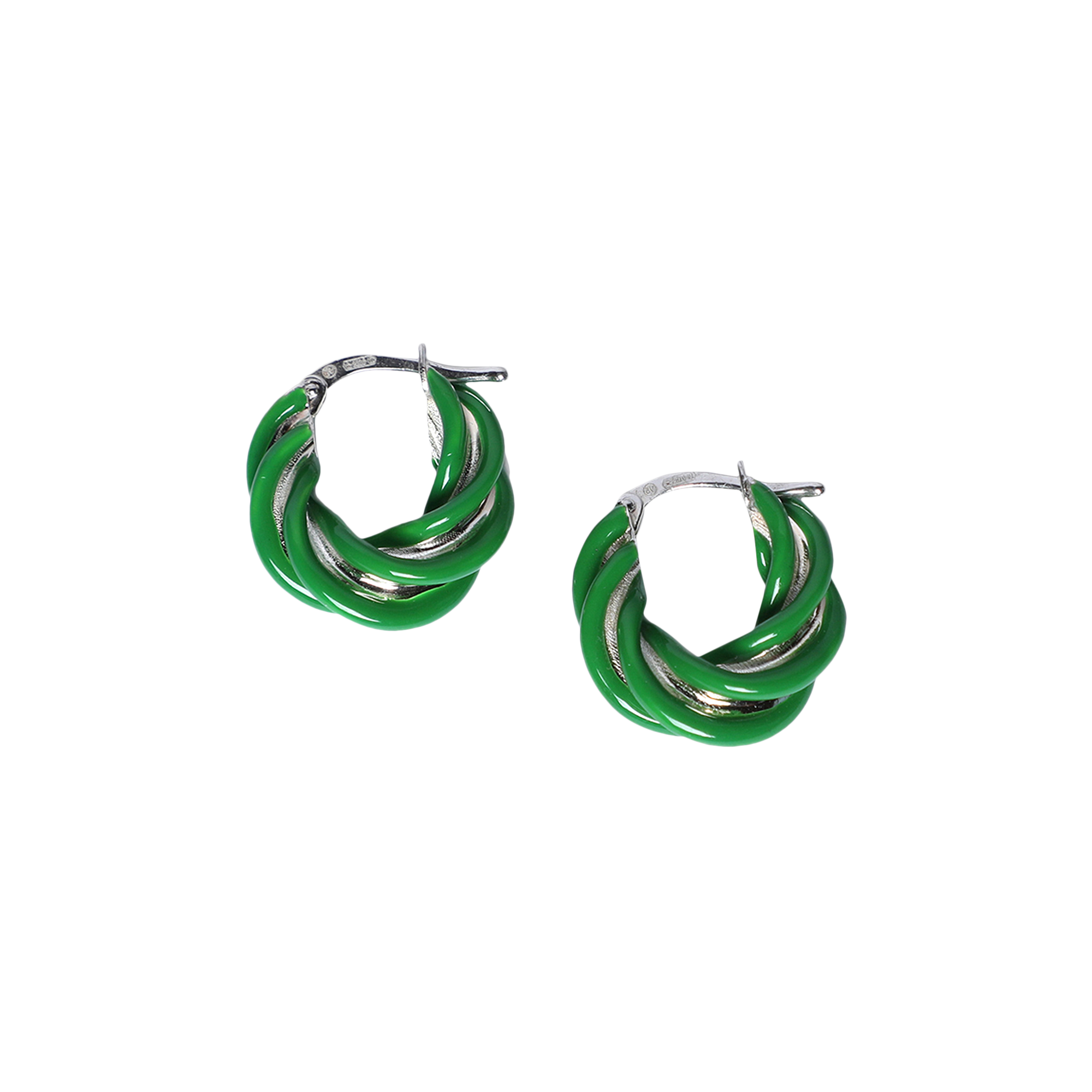 Pre-owned Bottega Veneta Pillar Twisted Hoop Earrings 'parakeet' In Green