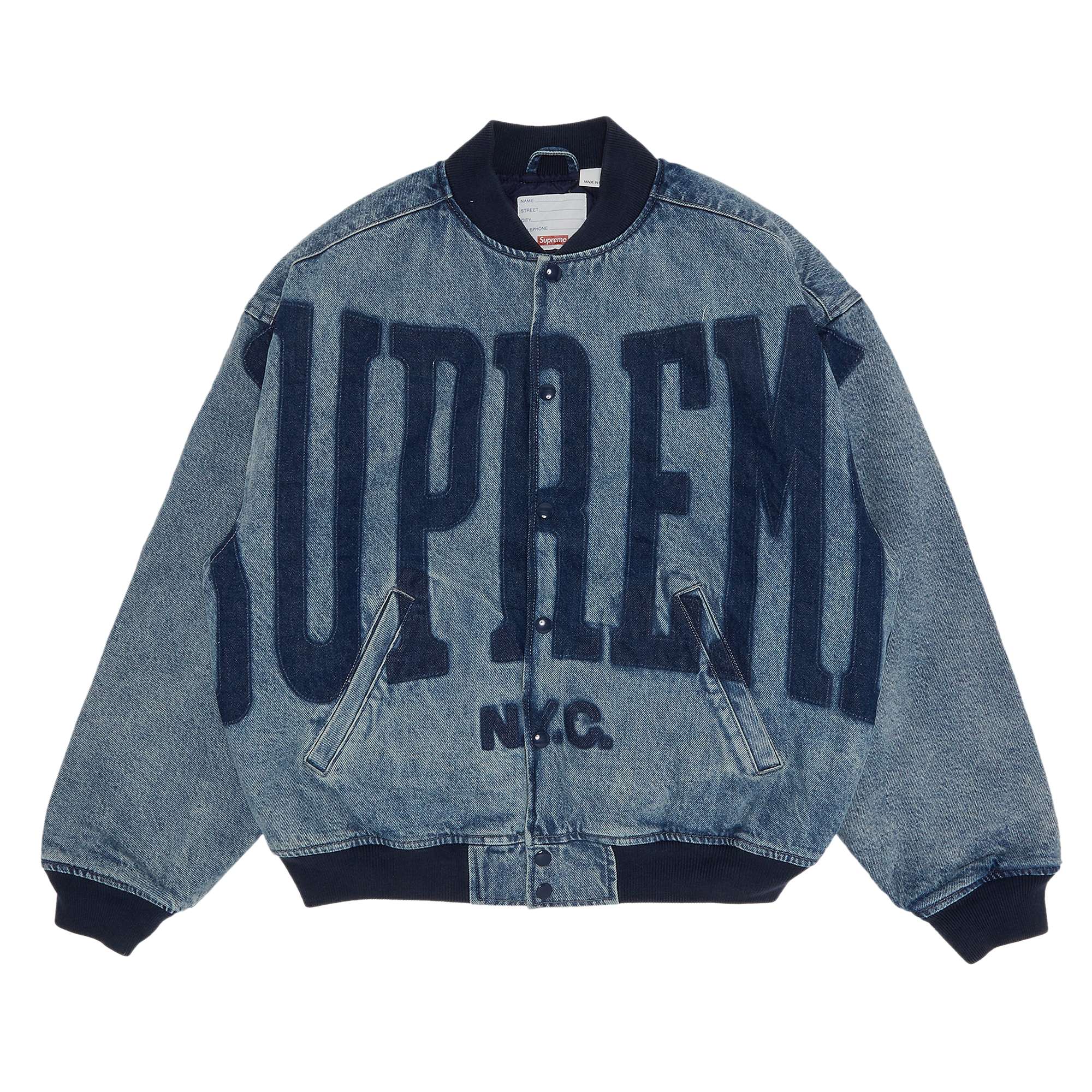 Pre-owned Supreme Washed Knockout Denim Varsity Jacket 'washed Blue'