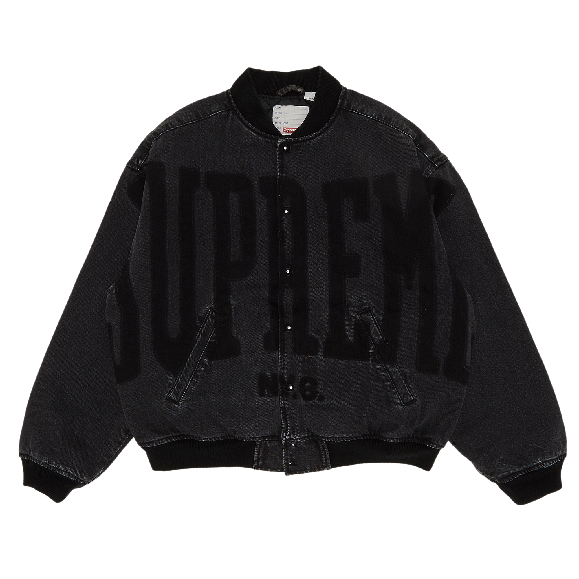 Pre-owned Supreme Washed Knockout Denim Varsity Jacket 'washed Black'
