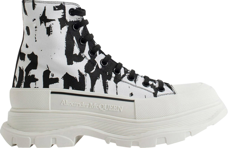 Alexander McQueen Tread Slick Boot 'Graffiti Logo - White Black' | GOAT