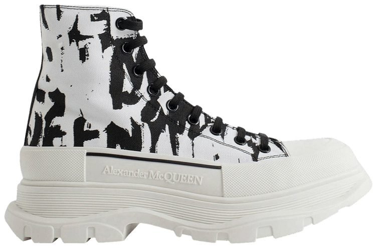 Alexander McQueen Tread Slick Boot 'Graffiti Logo - White Black' | GOAT