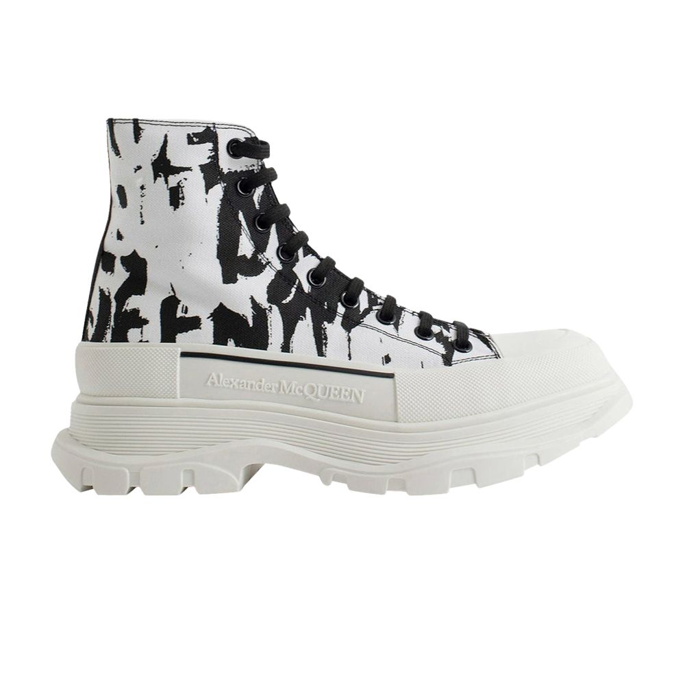 Pre-owned Alexander Mcqueen Tread Slick Boot 'graffiti Logo - White Black' | Men's Size 39