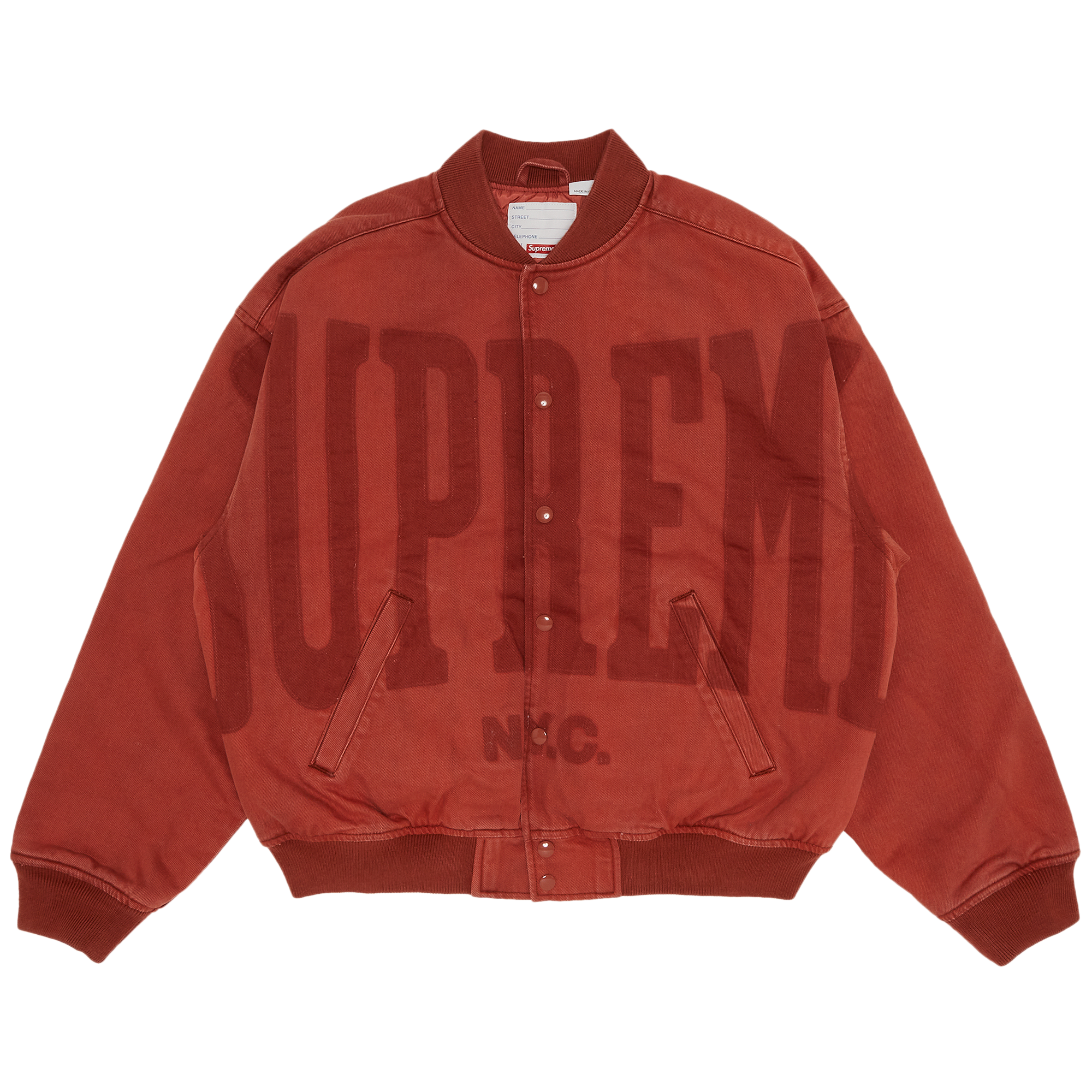 Pre-owned Supreme Washed Knockout Denim Varsity Jacket 'rust' In Orange