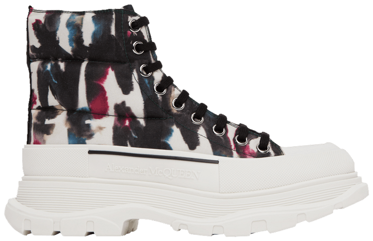 Alexander McQueen Tread Slick Quilted Boot Watercolour Graffiti   White Multi