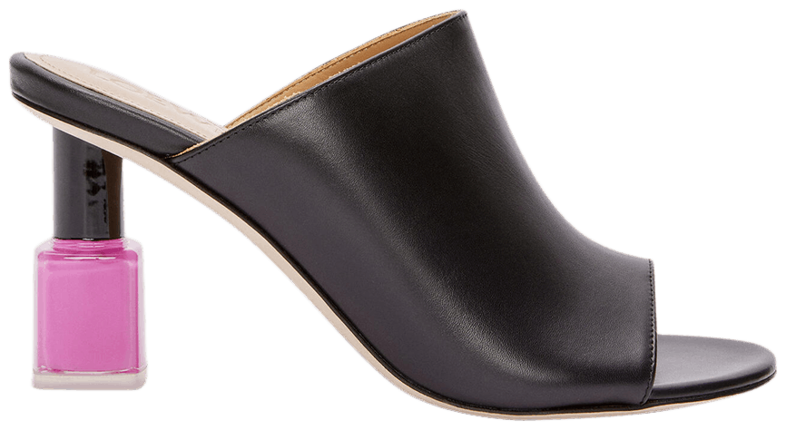 LOEWE 26S ONDA MULE 45MM IN BLACK GLOSSY CALFSKIN