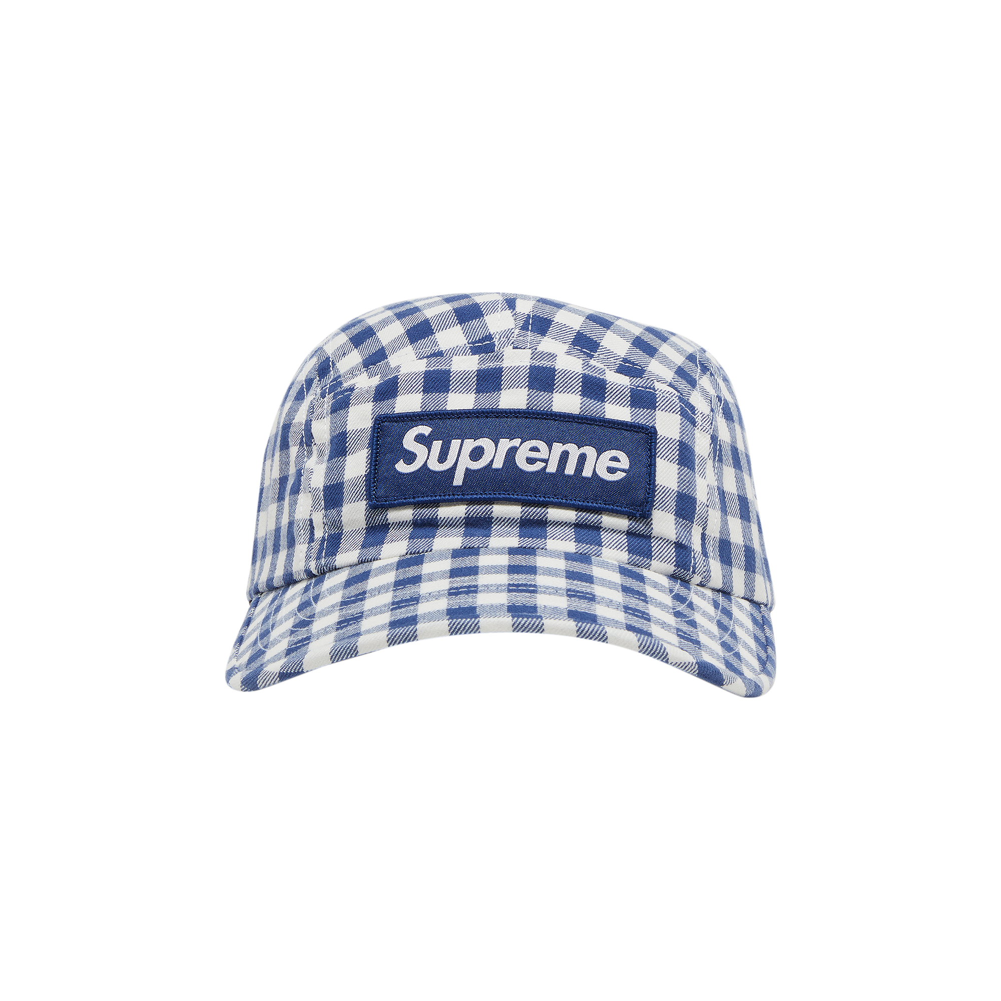 Pre-owned Supreme Gingham Camp Cap 'navy' In Blue
