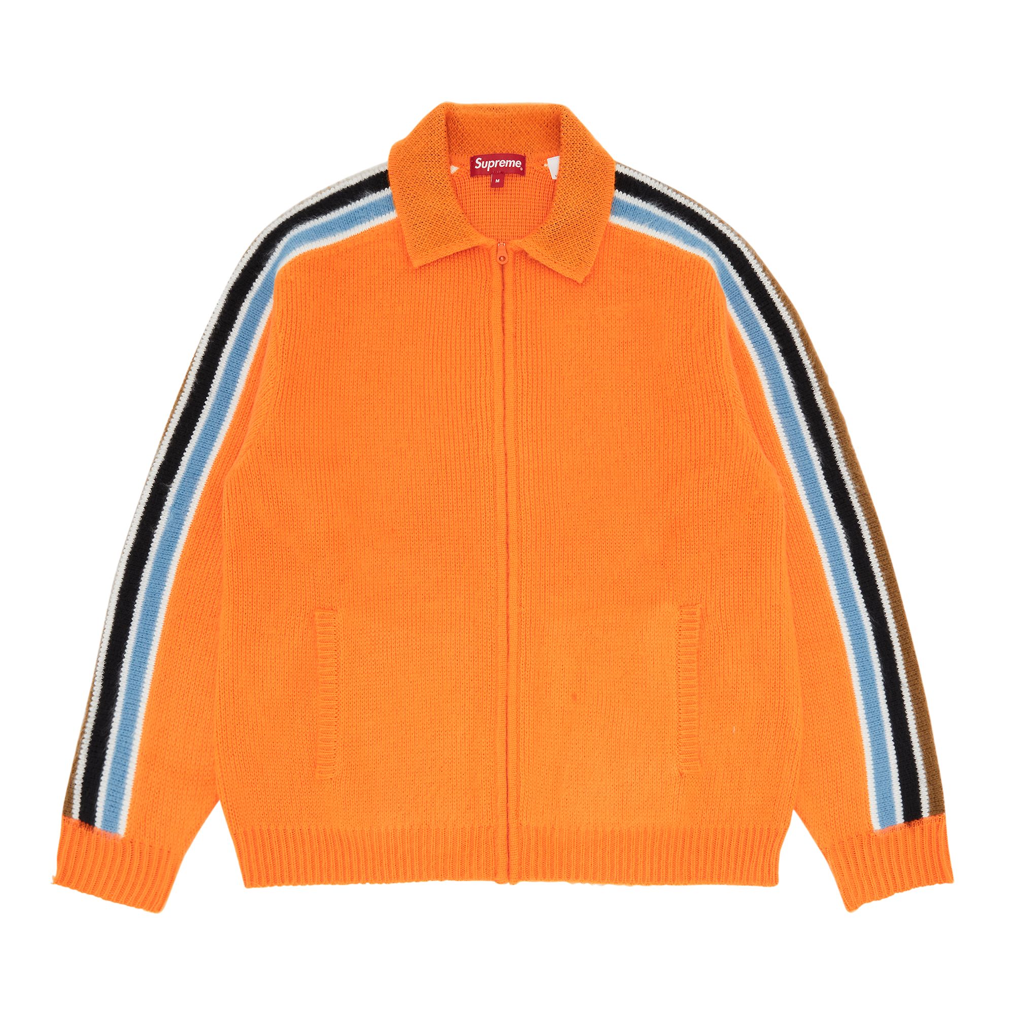 Pre-owned Supreme Sleeve Stripe Zip Up Sweater 'orange'