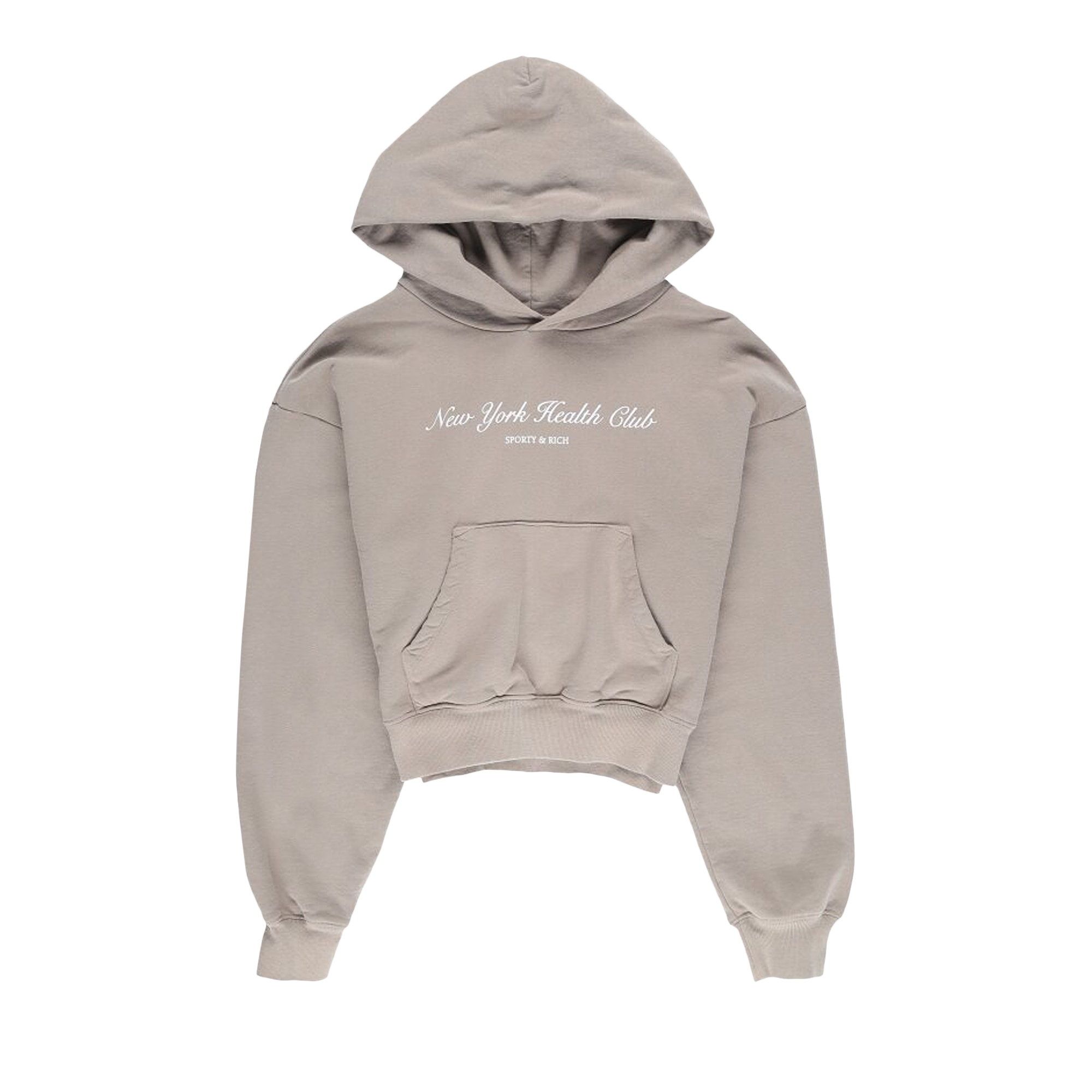 Pre-owned Sporty And Rich Sporty & Rich Ny Health Club Cropped Hoodie 'elephant/white' In Tan