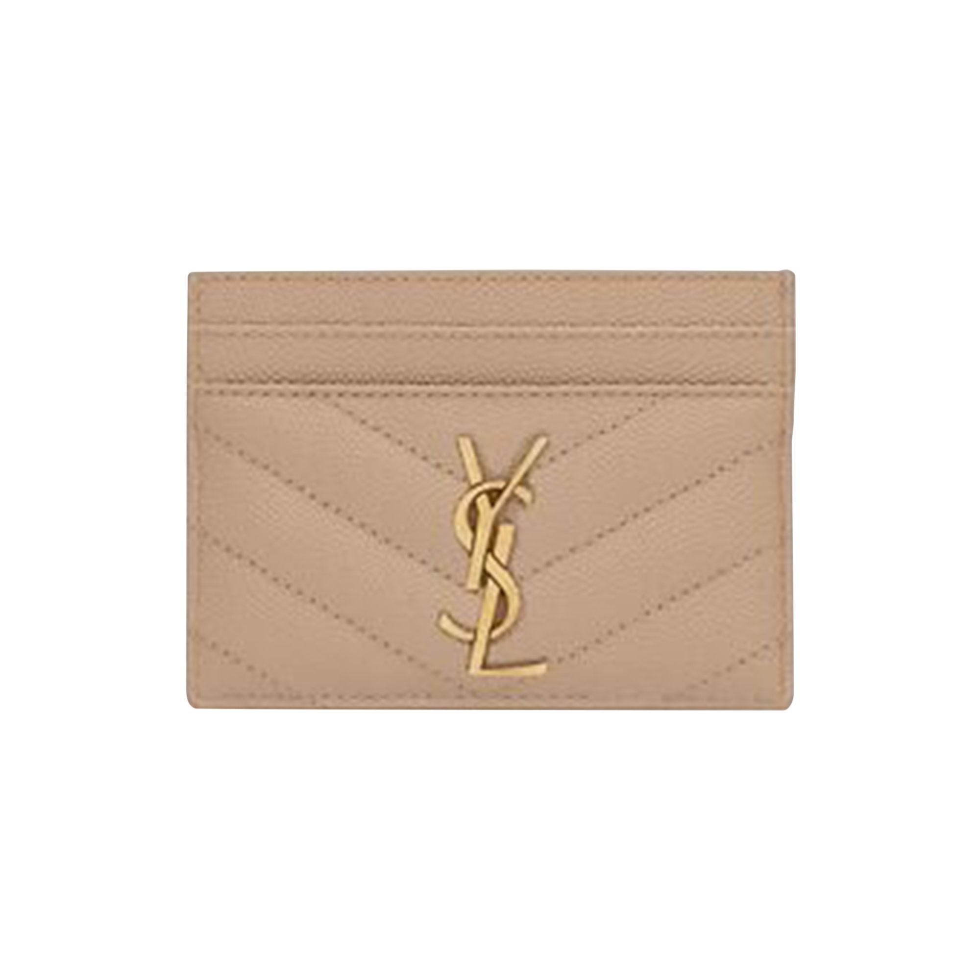 Pre-owned Saint Laurent Grain De Poudre Card Case 'dark Beige' In Tan