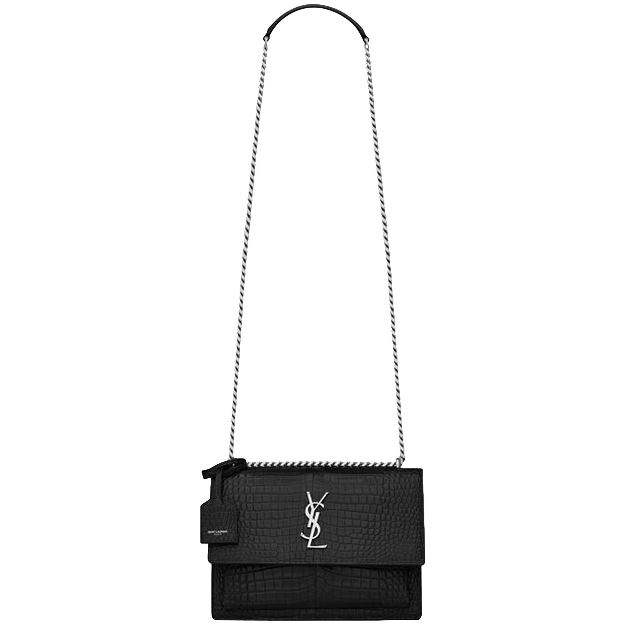 Pre-owned Saint Laurent Sunset Croc Effect Shoulder Bag 'black'