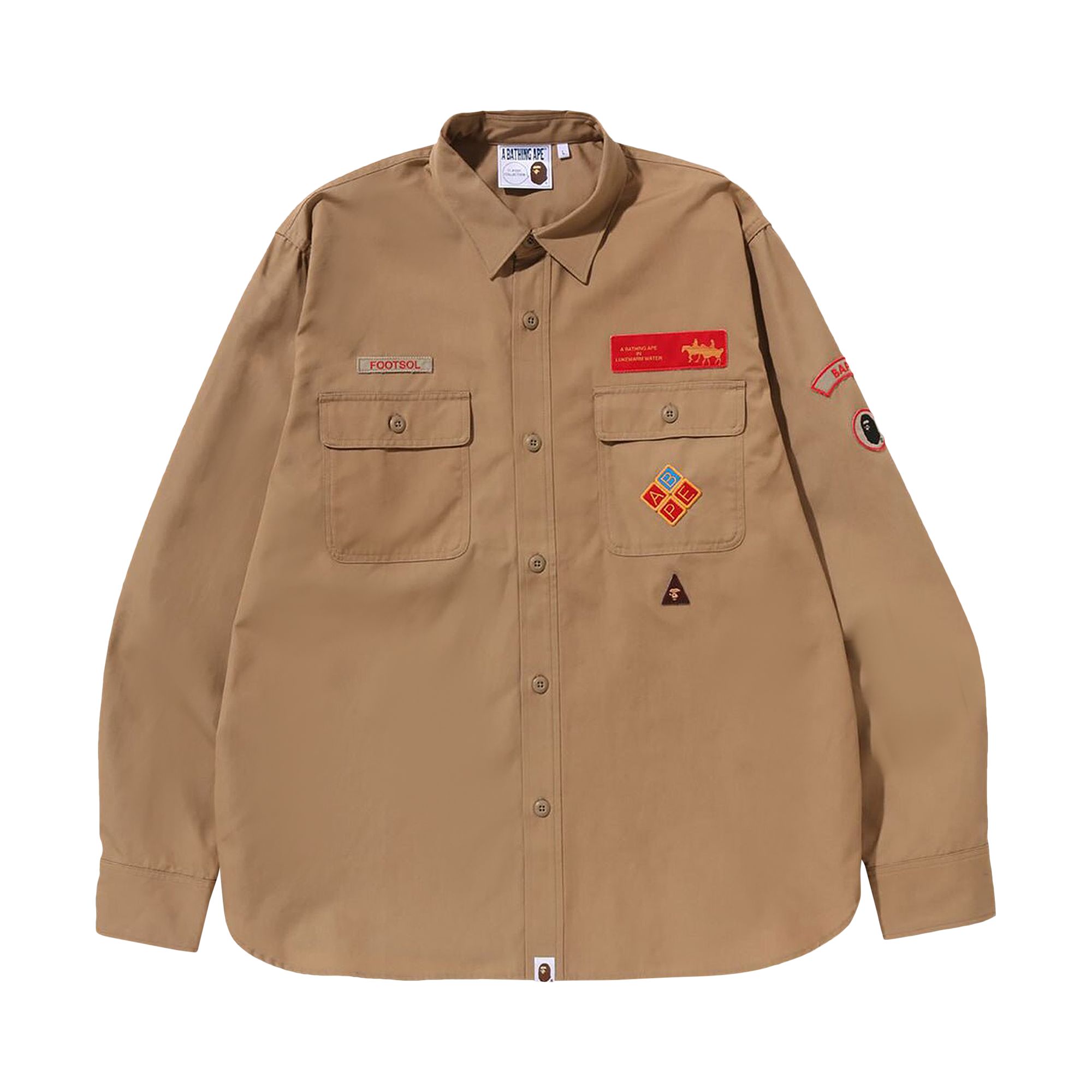 Pre-owned Bape Boyscout Relaxed Fit Shirt 'beige' In Tan