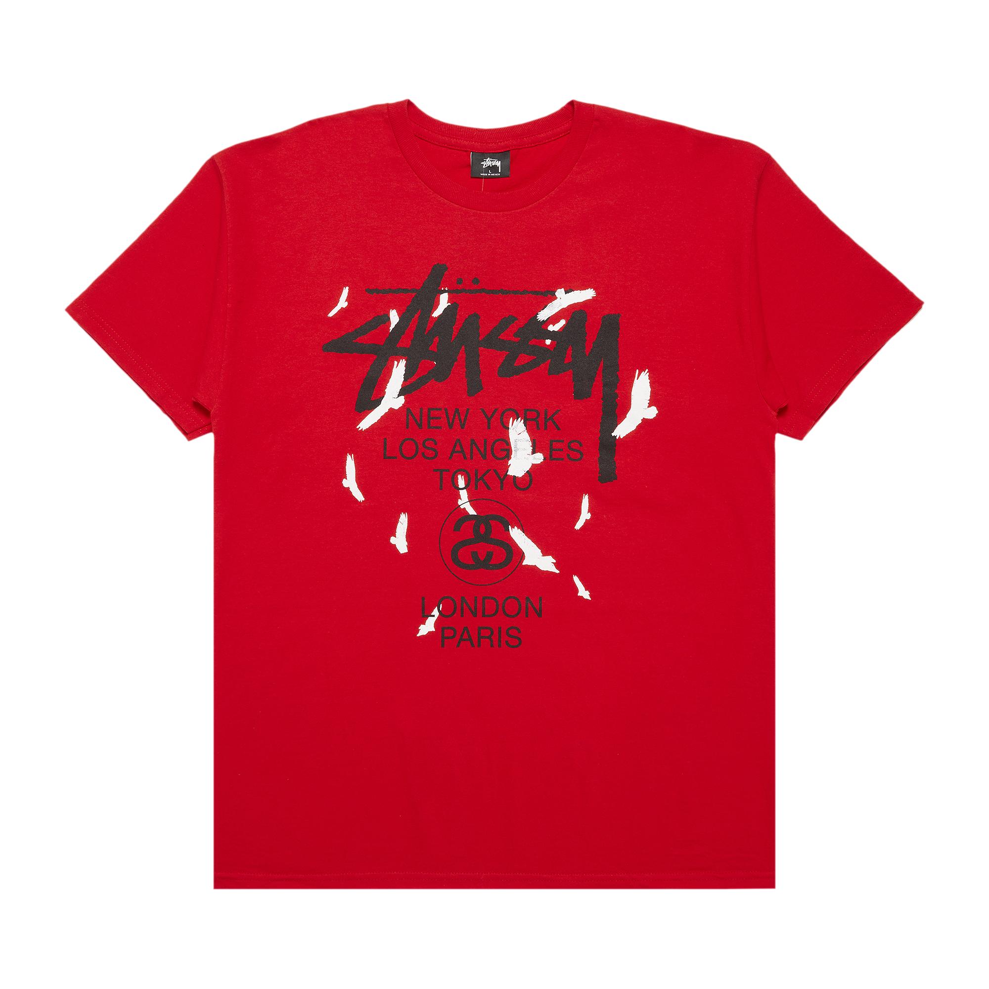 Pre-owned Stussy World Tour Birds Tee 'brite Red'