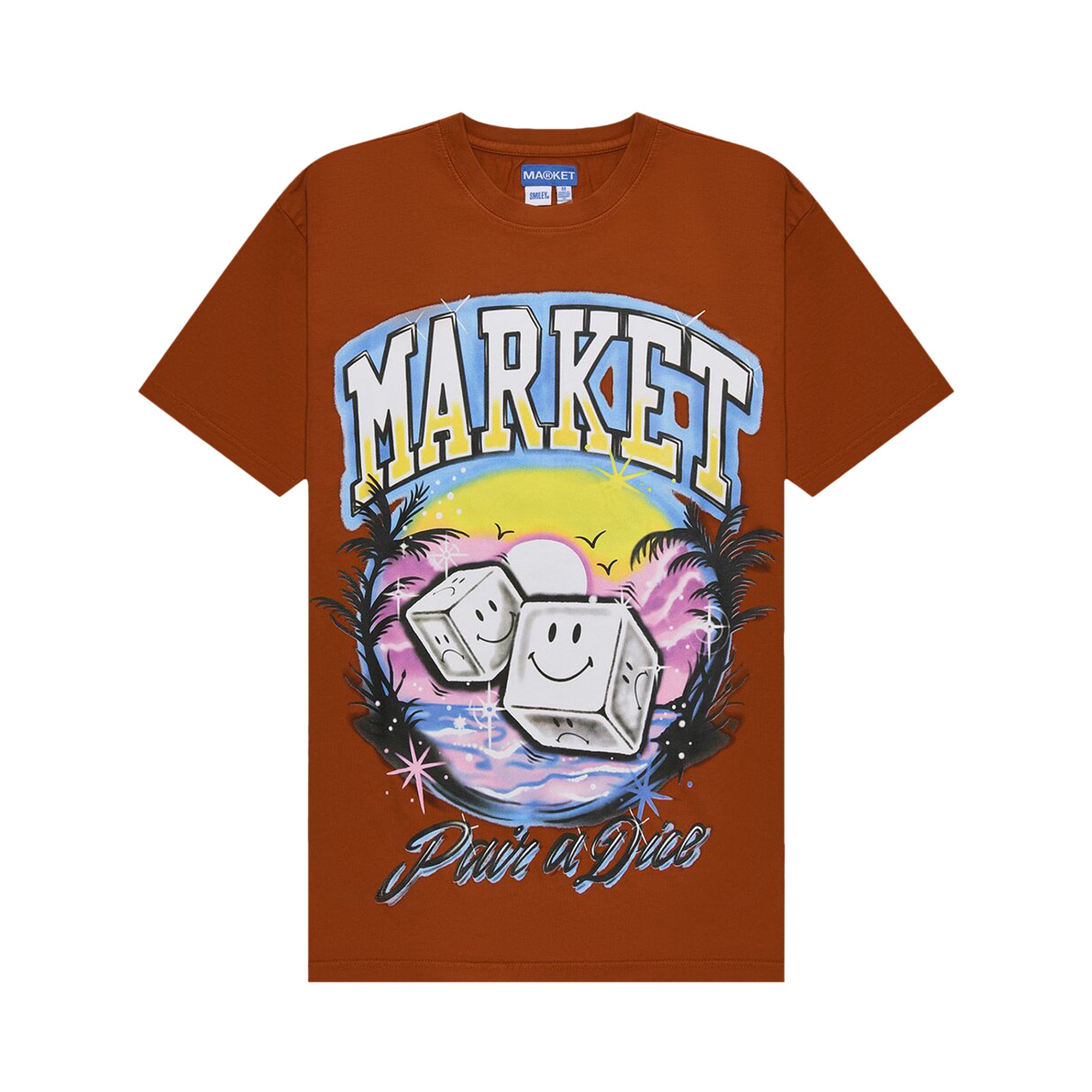 Pre-owned Market Smiley Pair Of Dice T-shirt 'rust' | Brown | Men's Size Xl
