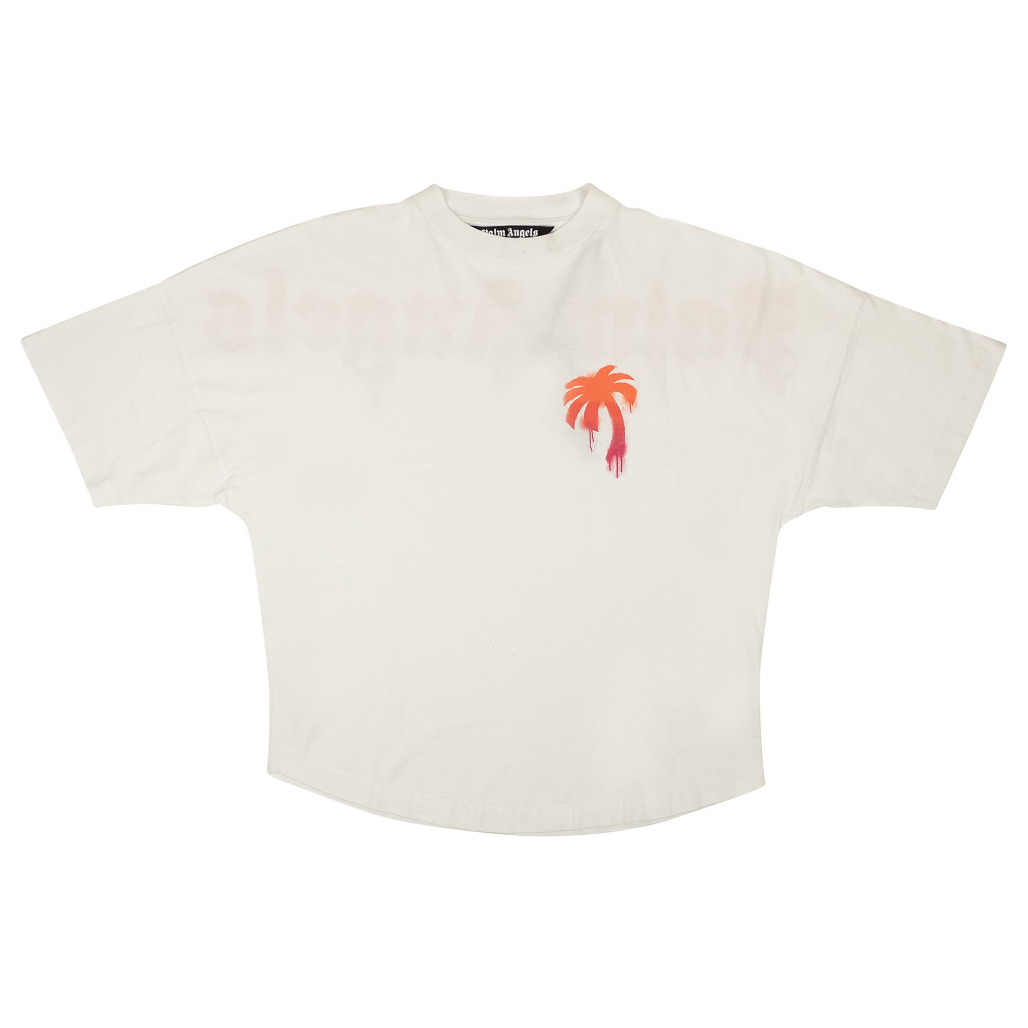 Palm Angels Sprayed Palm Logo Over Tee 'White/Fuchsia' | Men's Size M