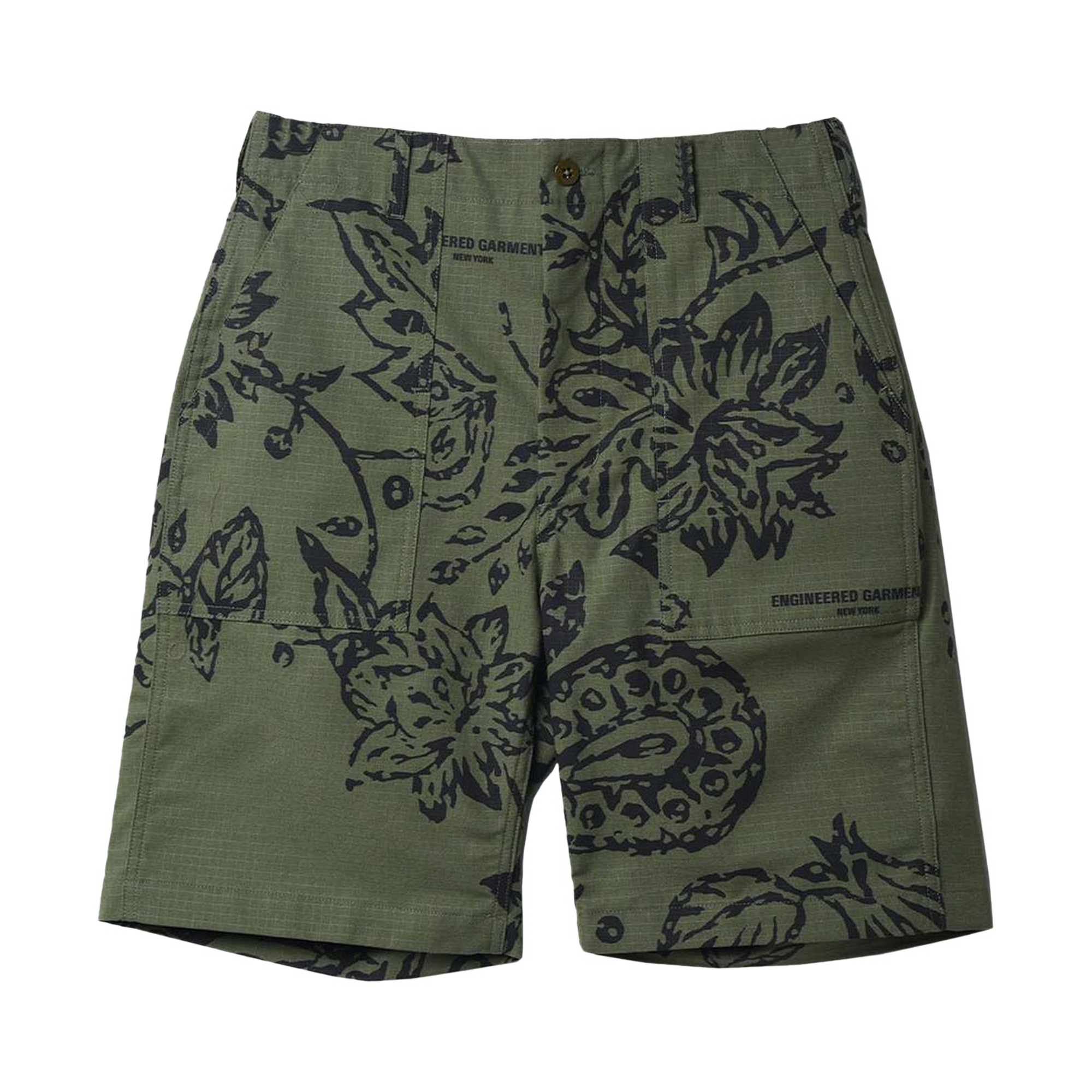 Pre-owned Engineered Garments Fatigue Short 'olive Floral Print' In Green