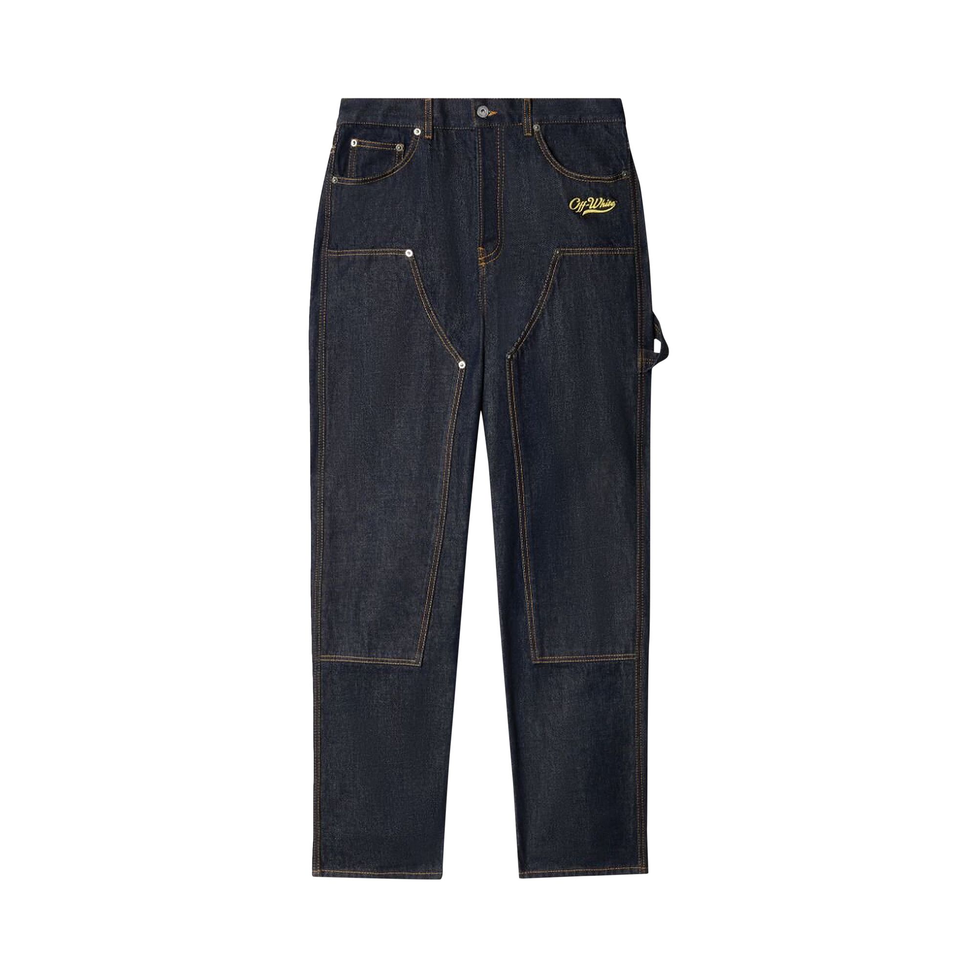 OFF-WHITE OFF-WHITE WAVE OFF DENIM SKATE CARPENTER PANTS 'INDIGO/YELLOW'