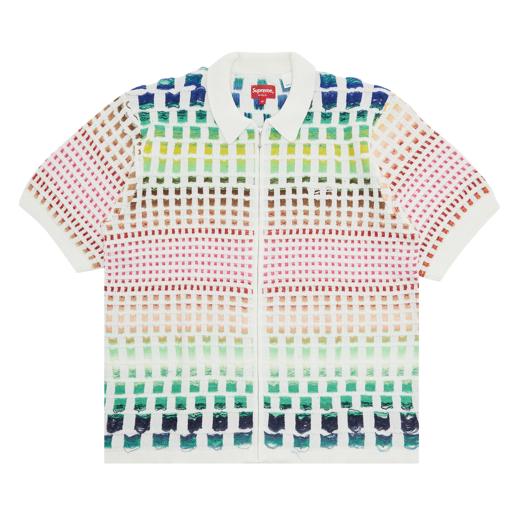 Pre-owned Supreme Gradient Grid Zip Up Polo 'natural' In White