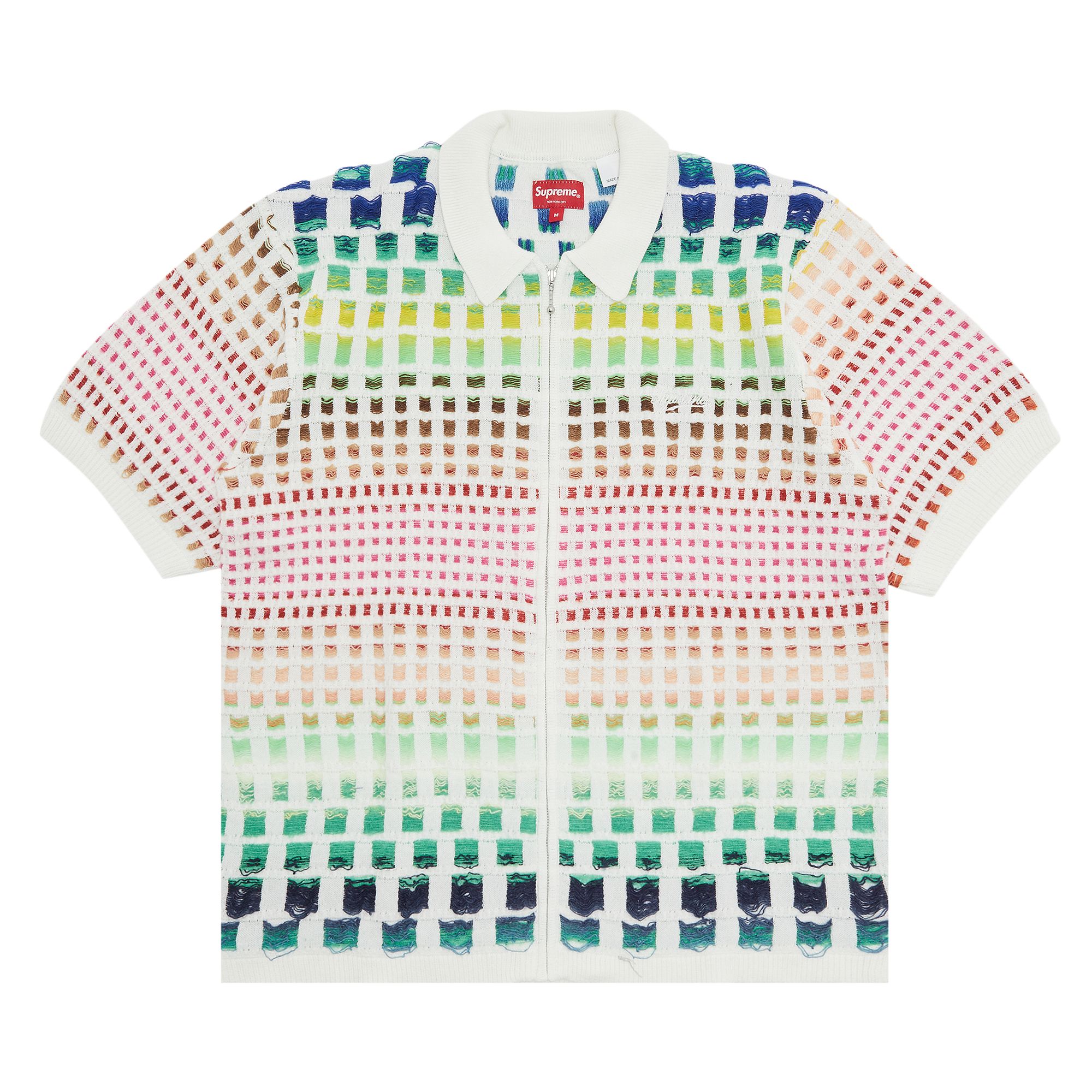 Pre-owned Supreme Gradient Grid Zip Up Polo 'natural' In White