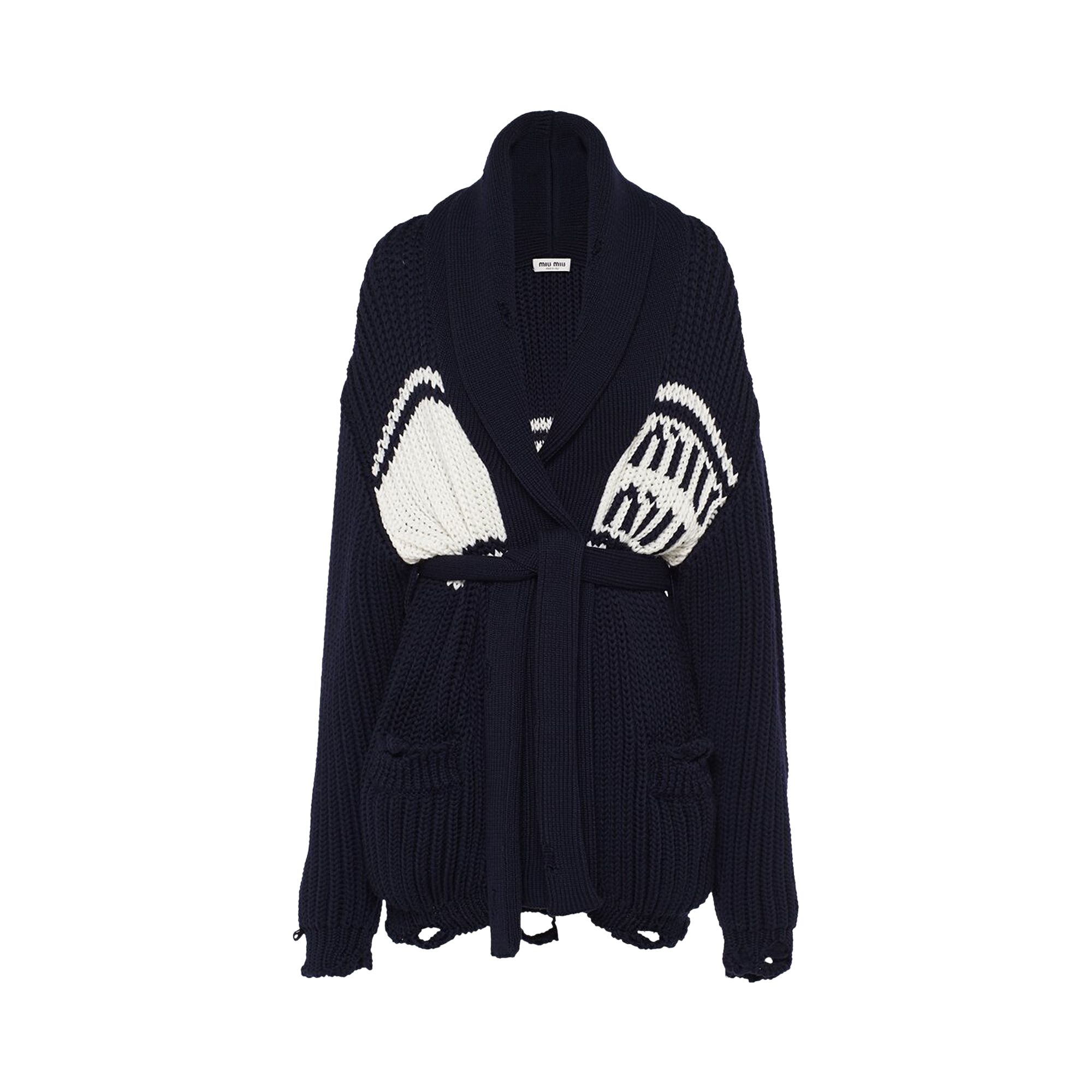 Pre-owned Miu Miu Wool Cardigan 'navy' | Blue | Women's Size 40