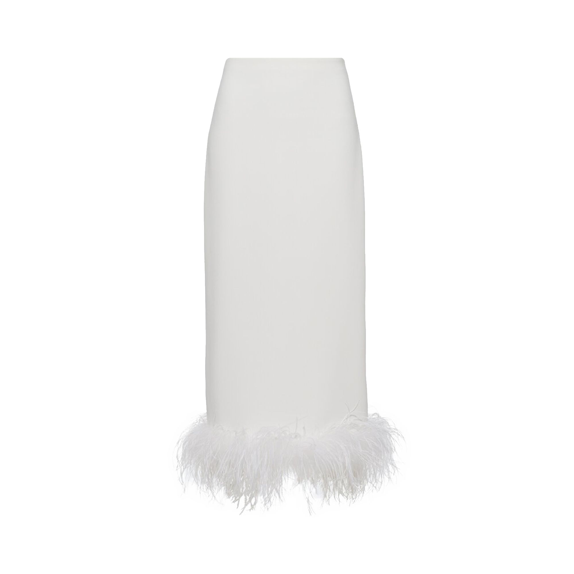 Pre-owned Miu Miu Stretch Cady Skirt With Feathers 'white/crystal' | Women's Size 42