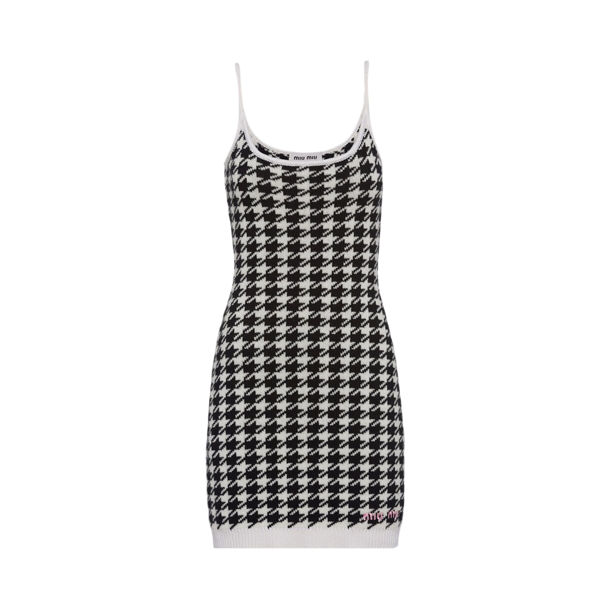 Pre-owned Miu Miu Houndstooth Cashmere Mini Dress 'white/black' | Women's Size 42