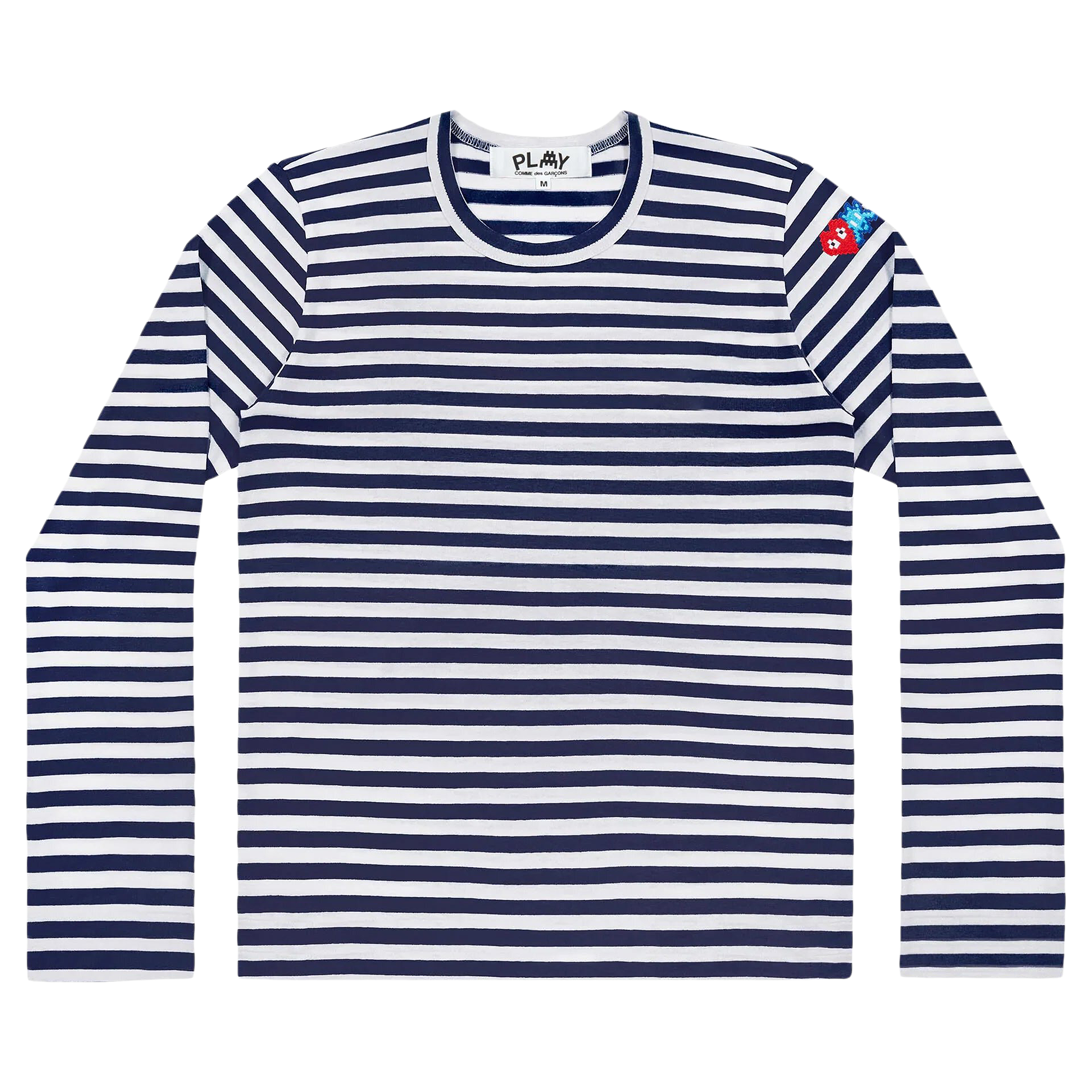 Pre-owned Comme Des Garçons Play Double Heart Striped T-shirt 'blue/white'
