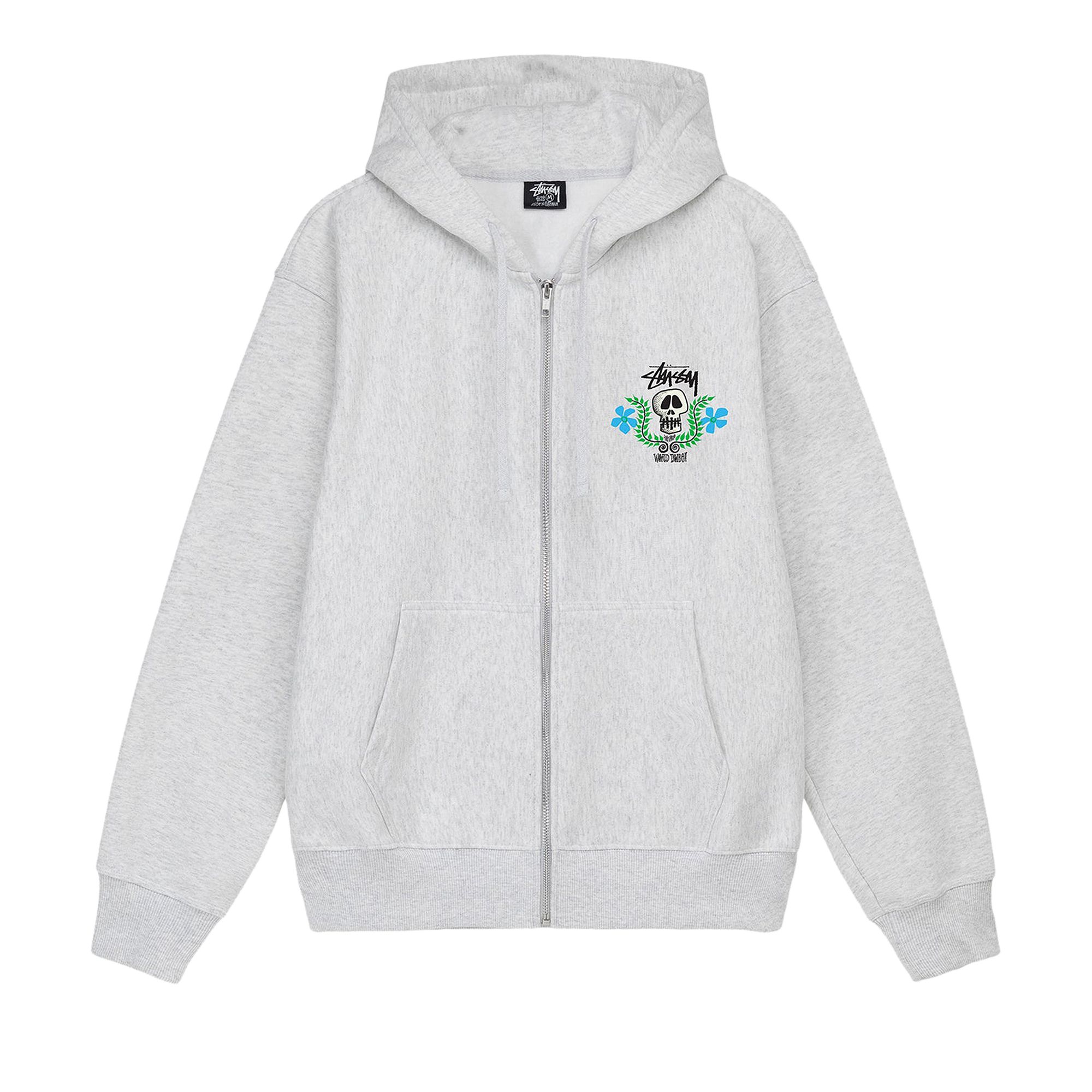 Pre-owned Stussy Skull Crest Zip Hoodie 'ash Heather' In Grey