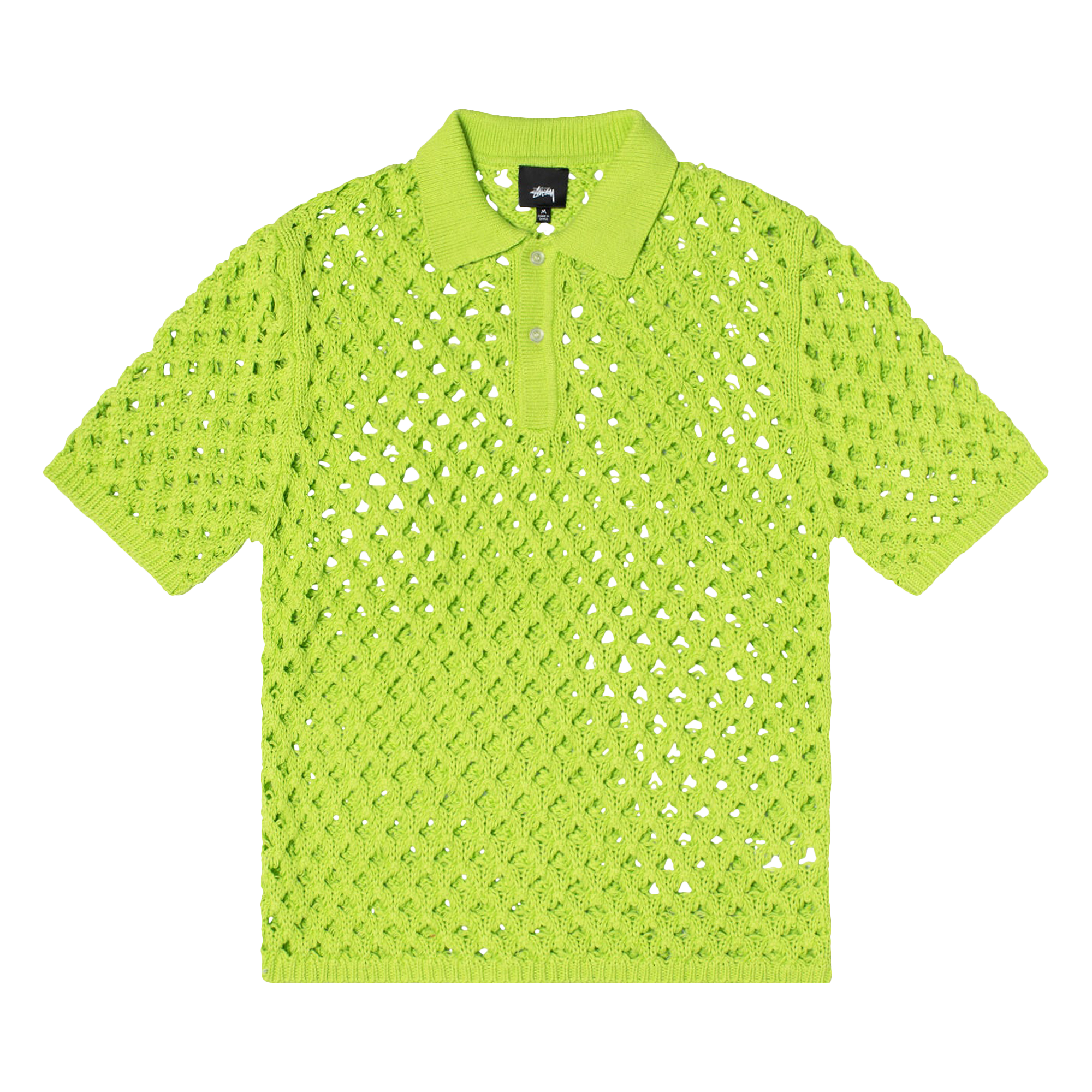 Pre-owned Stussy Big Mesh Polo Sweater 'lime' In Green