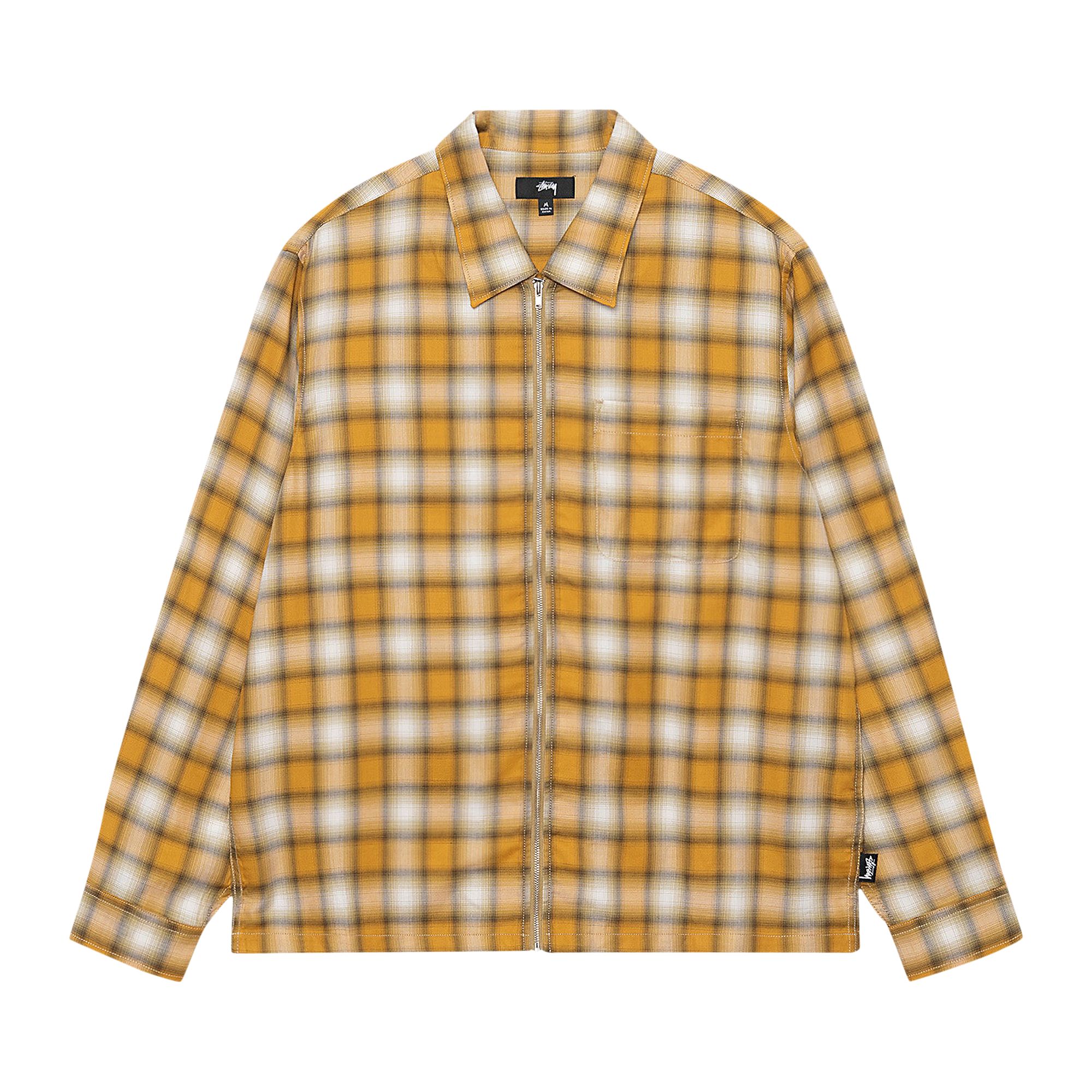 Stussy Eddie Plaid Zip Shirt 'Mustard' | Multi-Color | Men's Size L