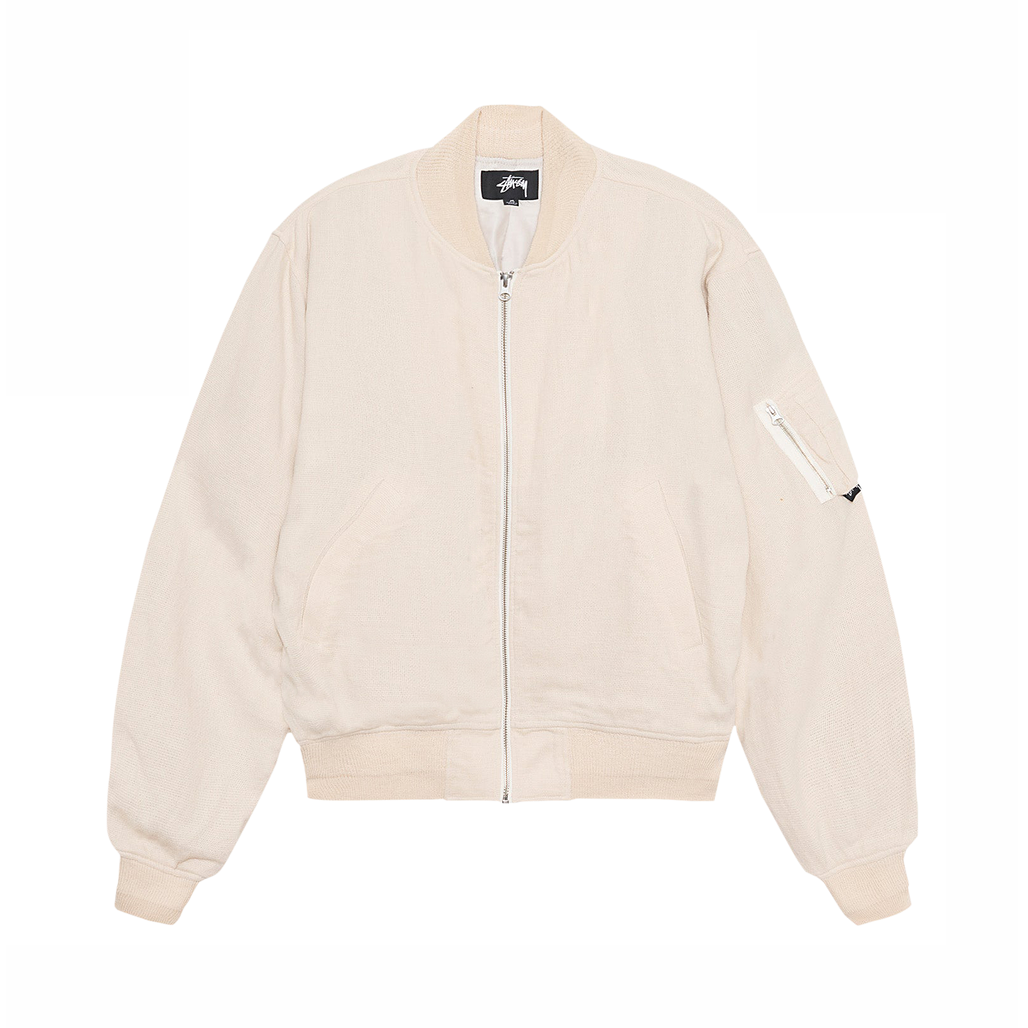 Pre-owned Stussy Linen Beach Bomber 'natural' In Cream
