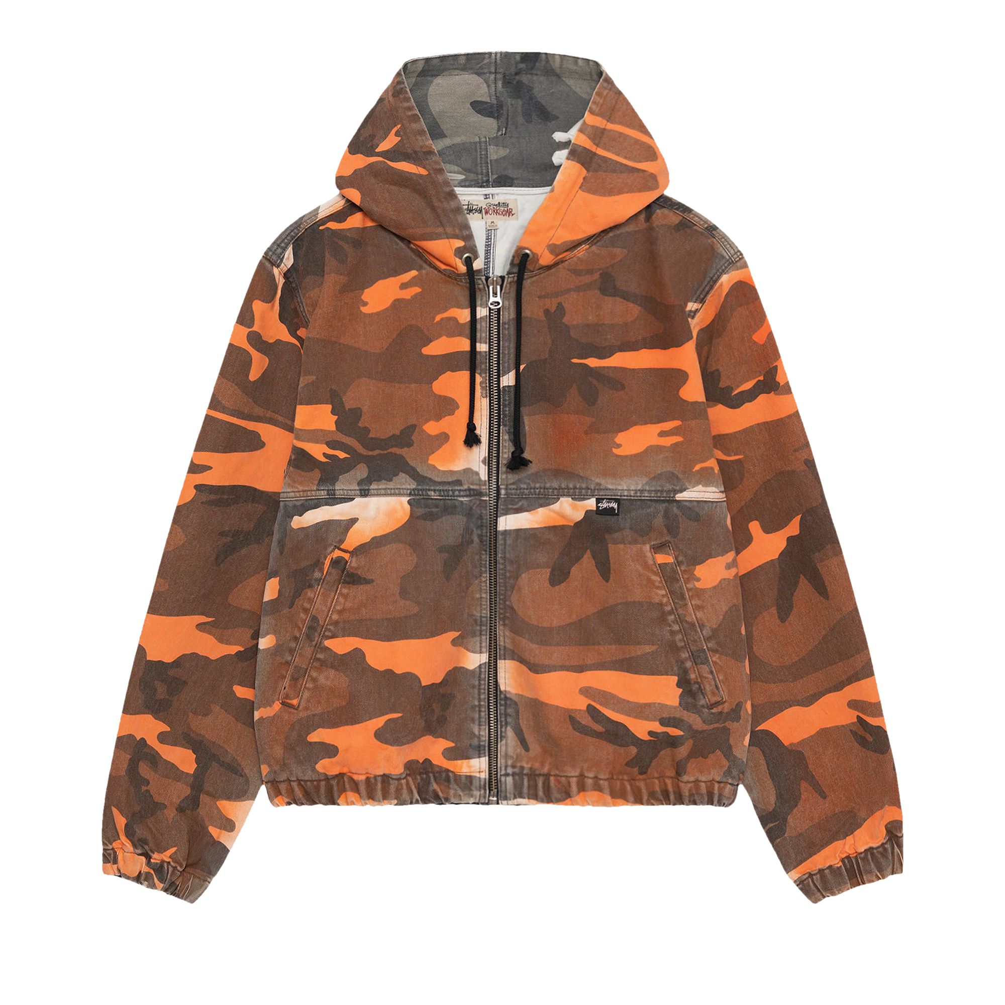 Pre-owned Stussy Spray Dye Hooded Work Jacket 'orange Camo' In Multi-color