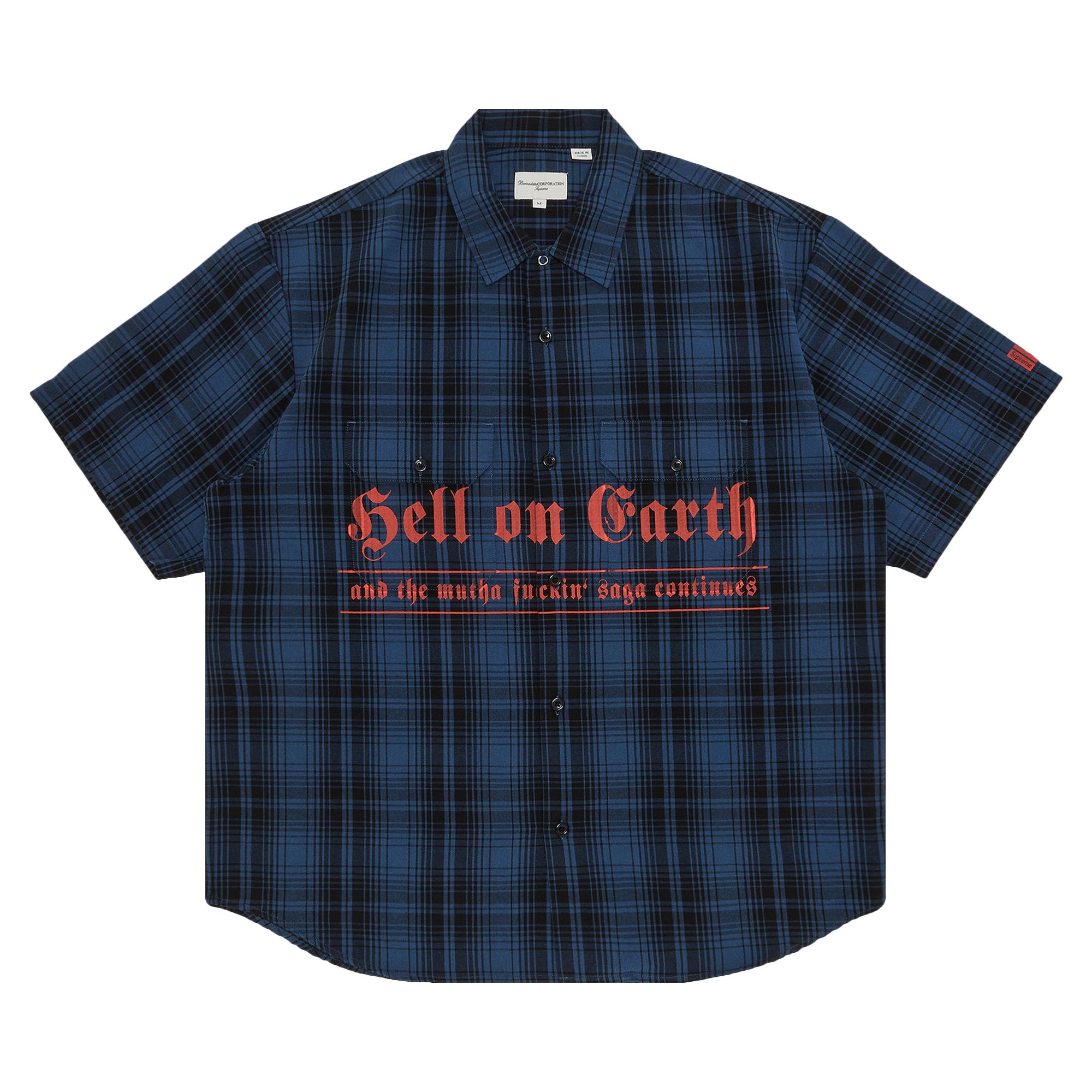 SUPREME SUPREME X BERNADETTE CORPORATION SHORT-SLEEVE WORK SHIRT 'NAVY PLAID'