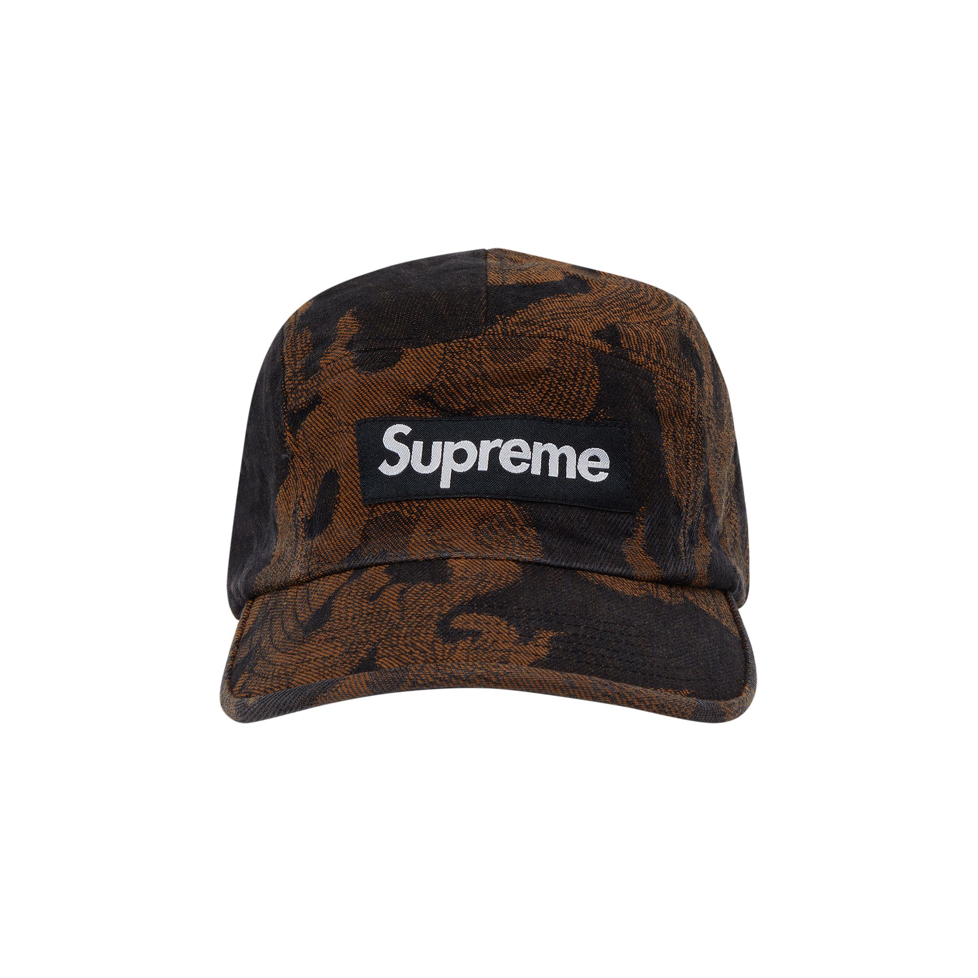 Pre-owned Supreme Flames Jacquard Denim Camp Cap 'washed Black'