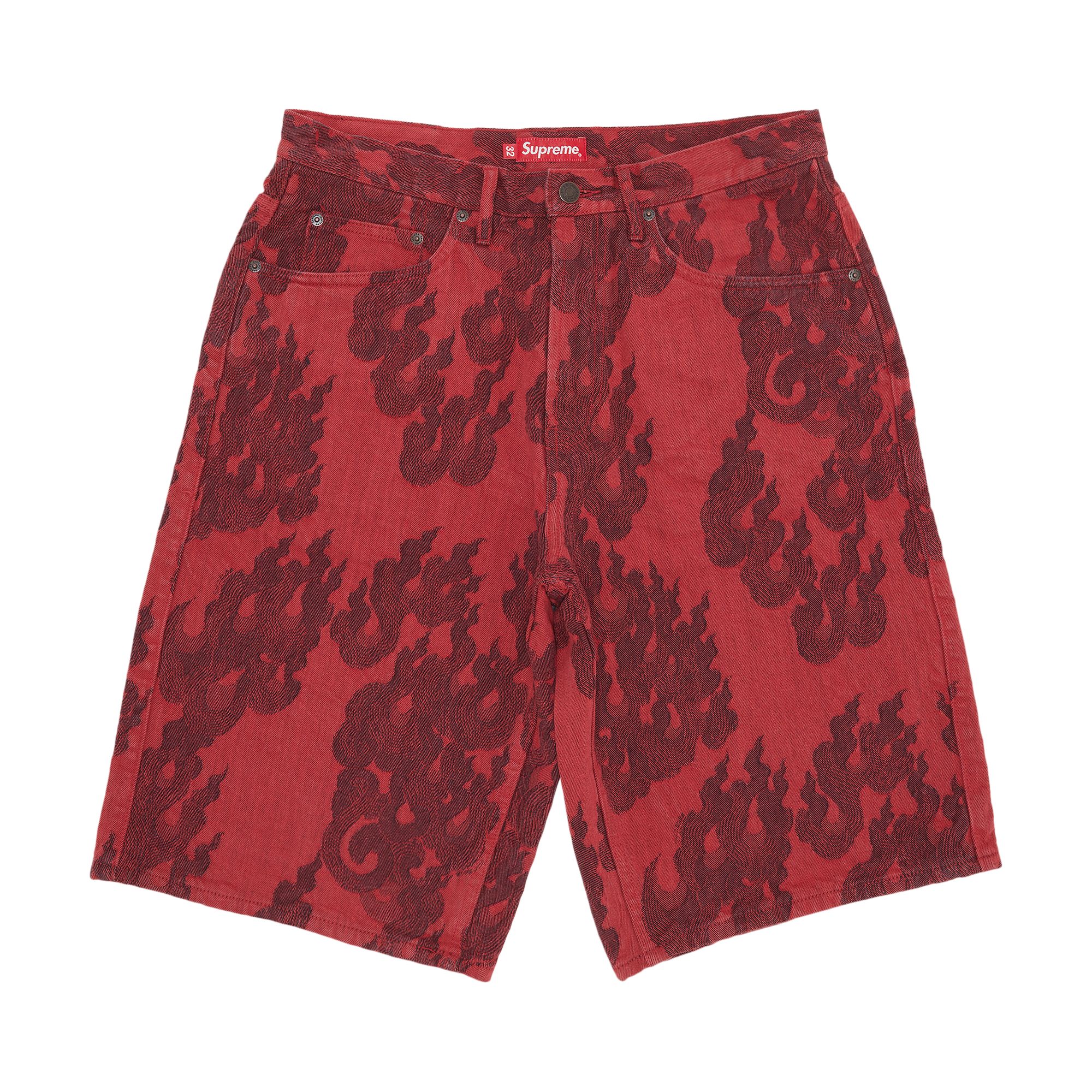 Supreme Flames Jacquard Baggy Denim Short 'Washed Red' | Men's Size 30