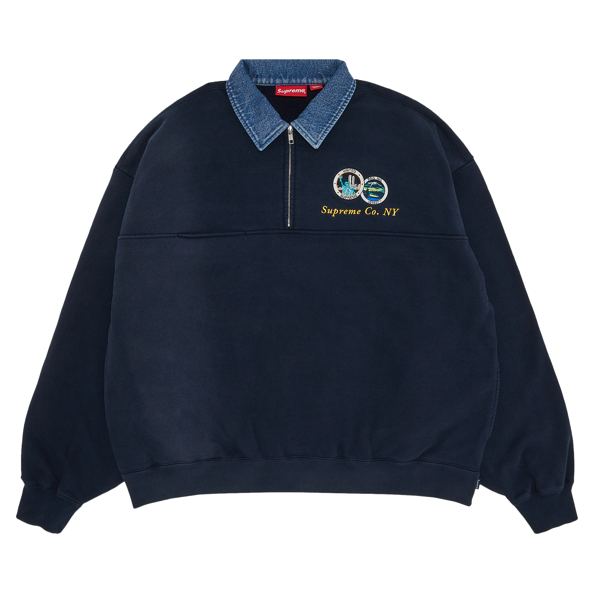 Pre-owned Supreme Denim Collar Half Zip Sweatshirt 'navy' In Blue