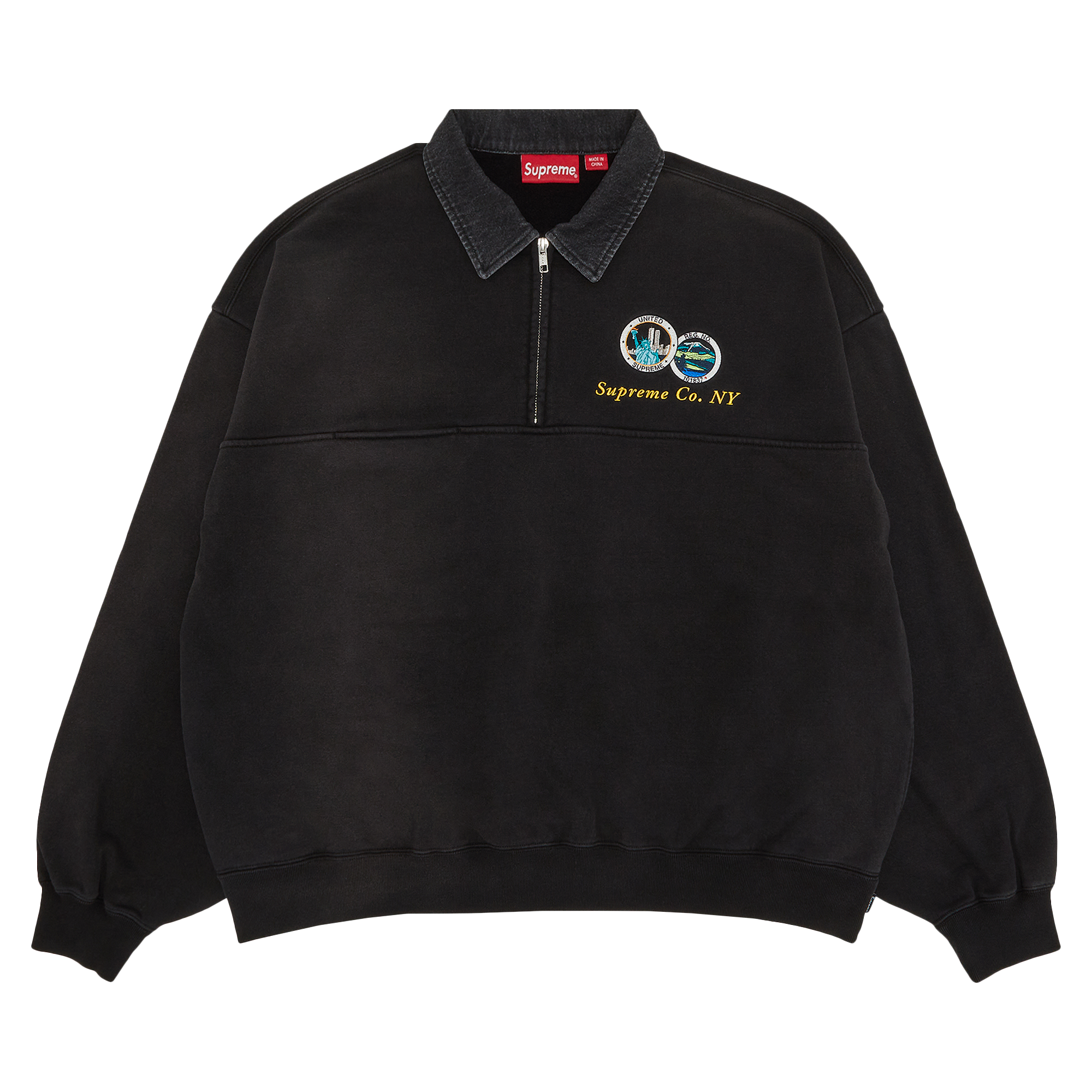 Pre-owned Supreme Denim Collar Half Zip Sweatshirt 'black'