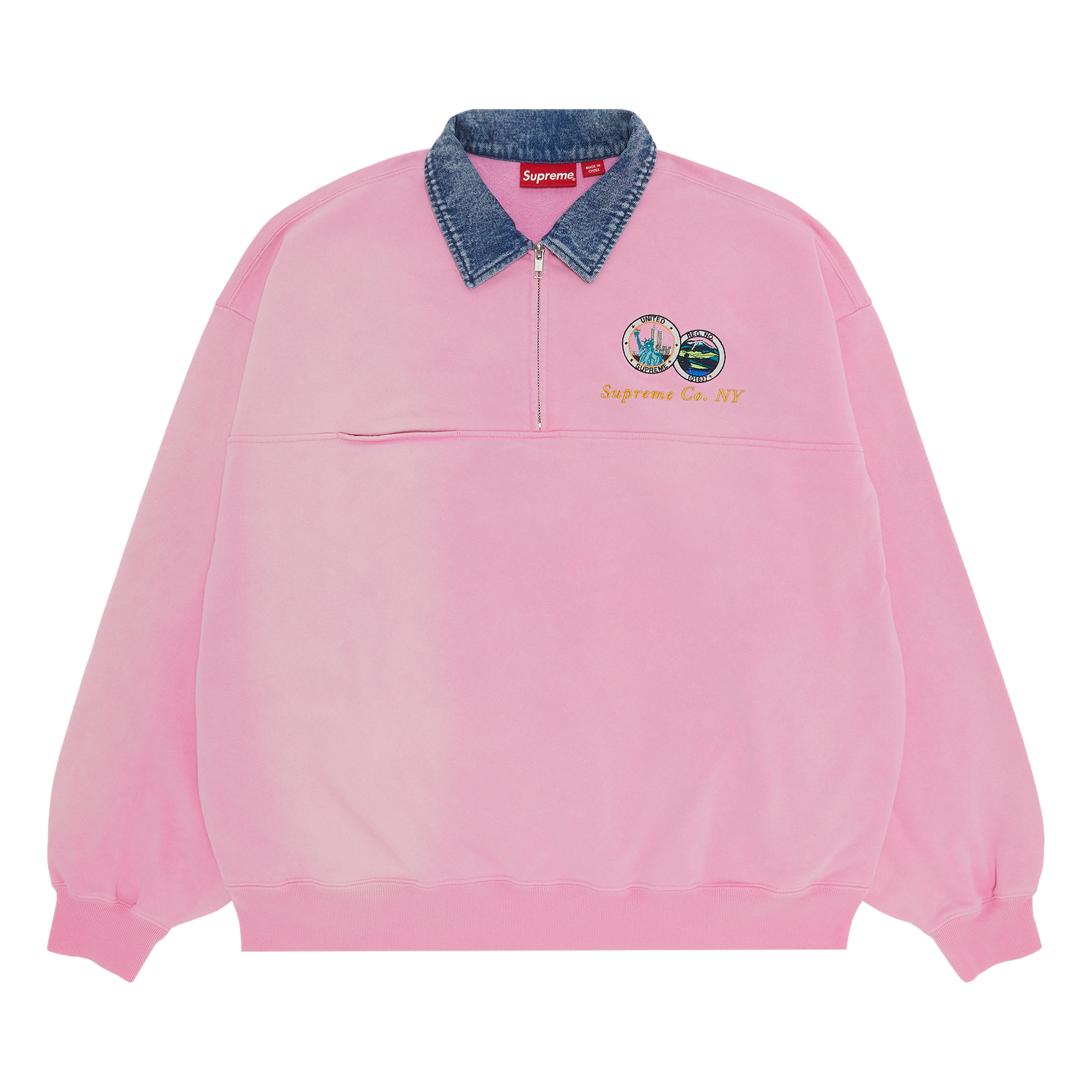 Pre-owned Supreme Denim Collar Half Zip Sweatshirt 'pink'