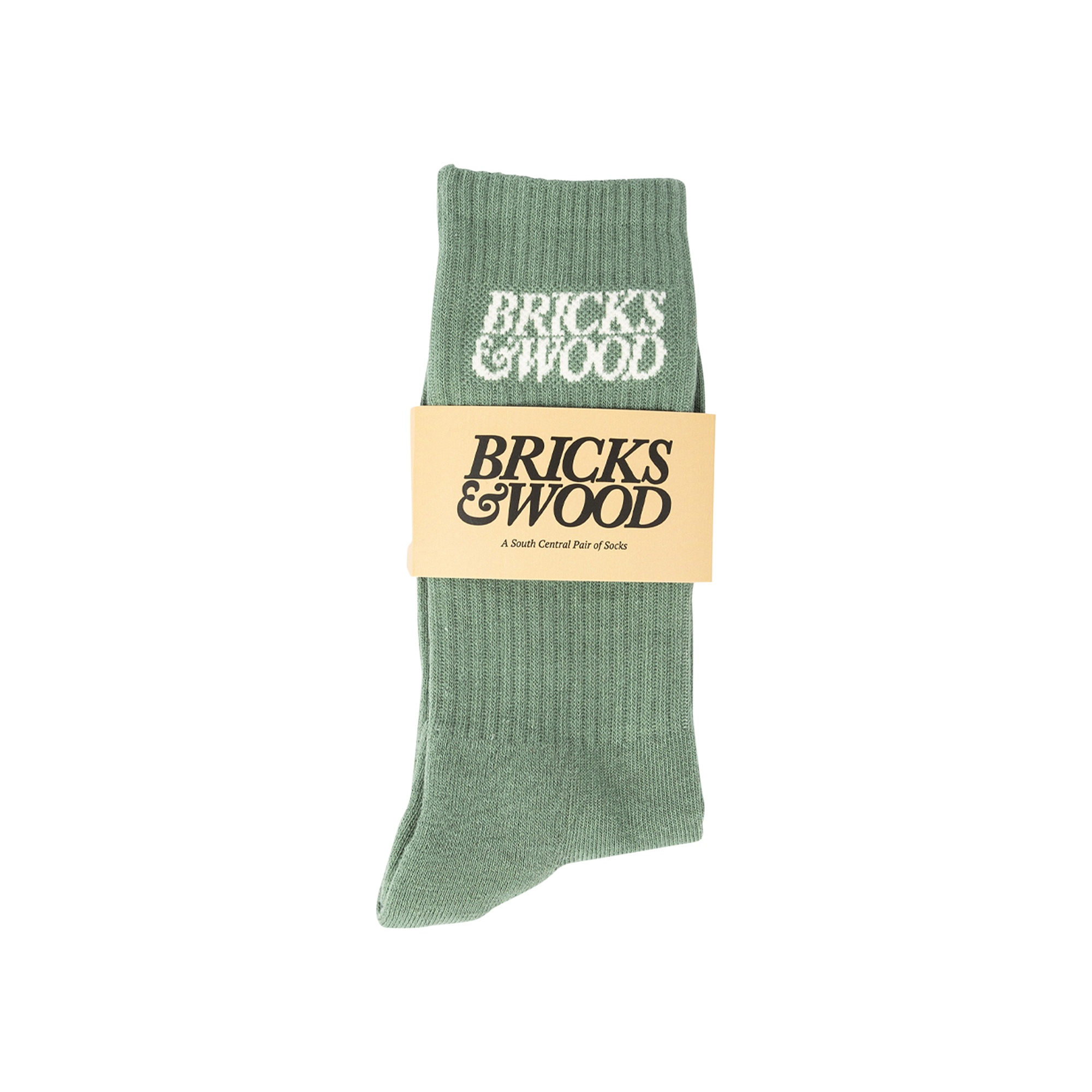 Pre-owned Bricks & Wood Logo Socks 'olive' In Green