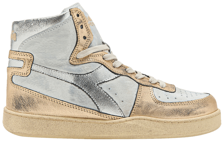 Diadora Mi Basket Metallic Used   White Beige