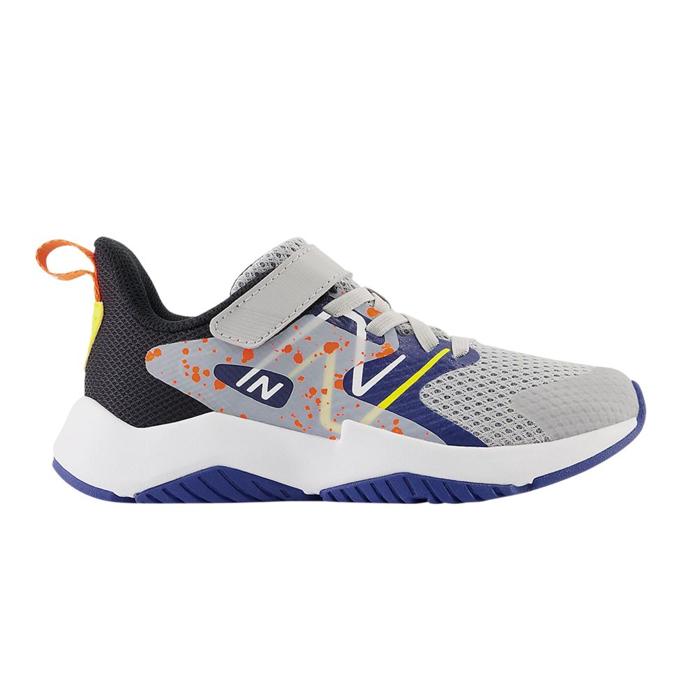 New Balance Rave Run v2 Bungee Lace Top Strap Big Kid Wide 'Rain Cloud Blaze Orange' | Grey | Kid's Size 12