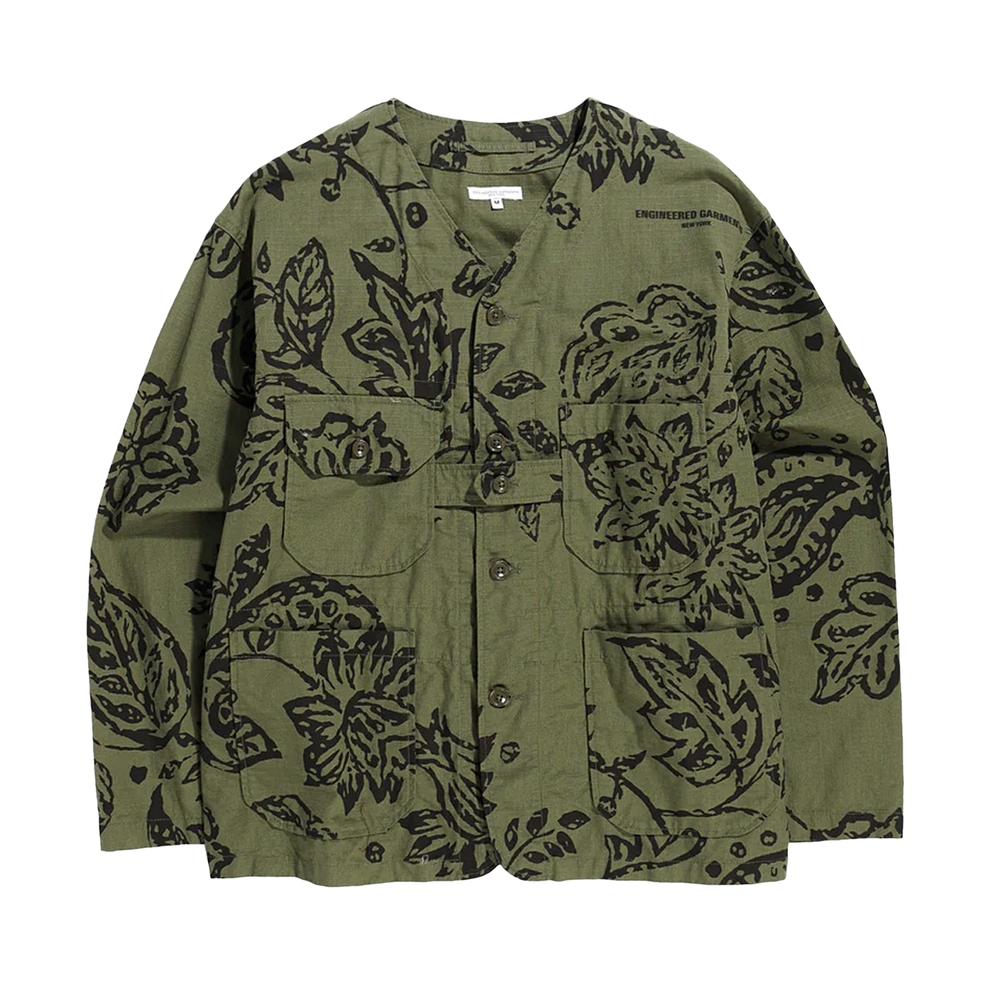 Pre-owned Engineered Garments Cardigan Jacket 'olive Floral Print' In Green