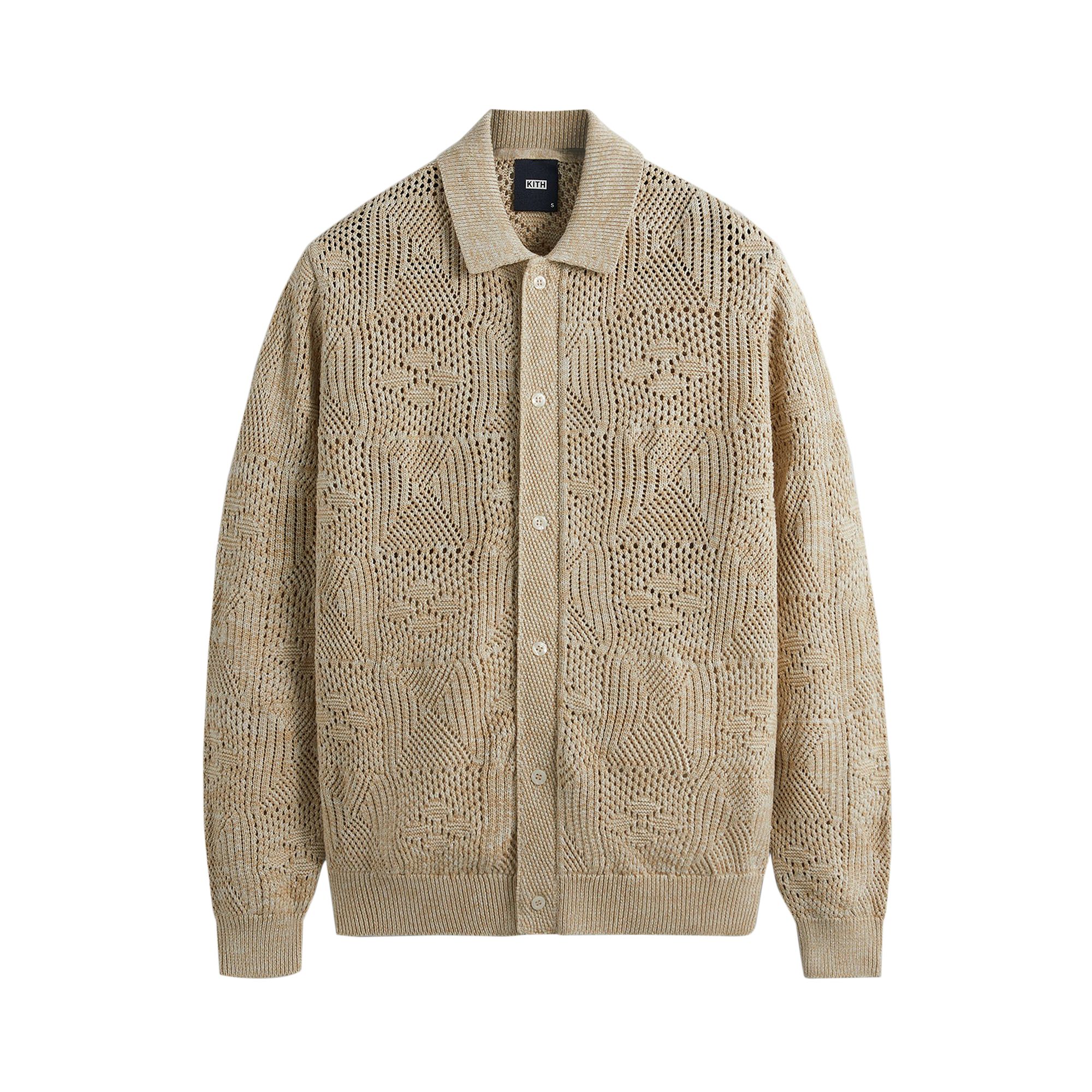 Pre-owned Kith Tilden Crochet Buttondown 'birch' | Tan | Men's Size M In Brown