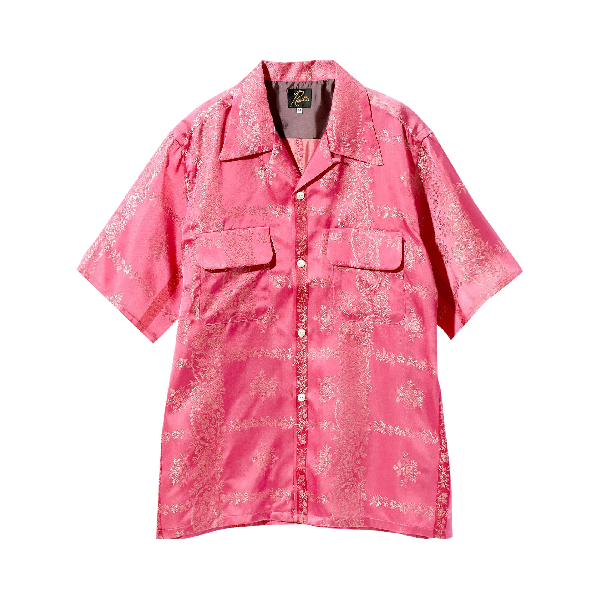 Pre-owned Needles Cupra Sateen Flower Short-sleeve Classic Shirt 'pink' | Men's Size Xl