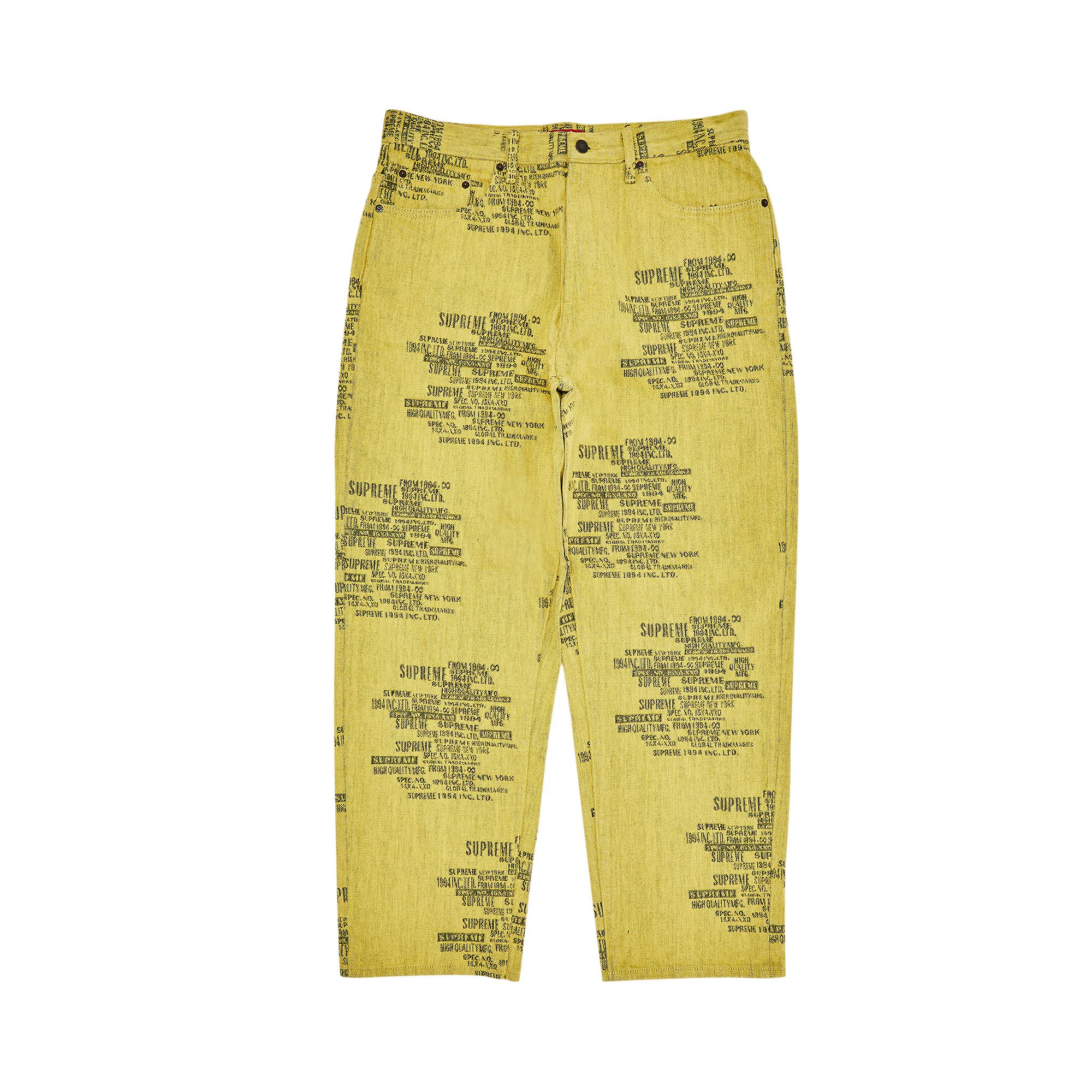 Pre-owned Supreme Trademark Jacquard Baggy Jean 'washed Yellow' | Men's Size 32